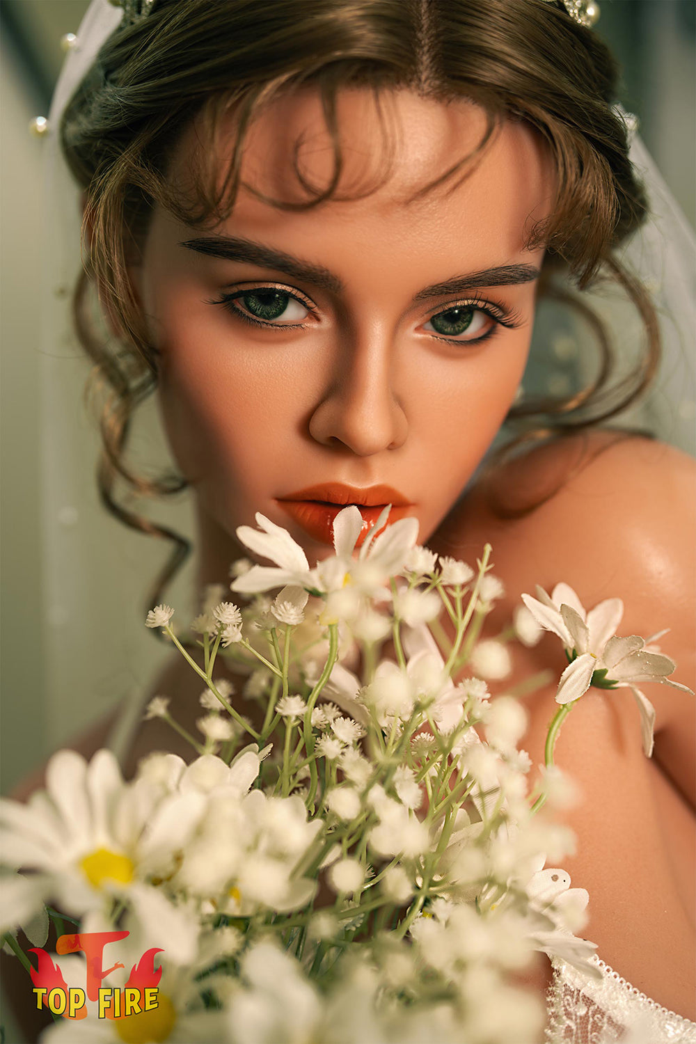 EU Stock - Topfire Isley 158cm T41 Tanned Skin Full Silicone Auto Blowjob Sex Doll ROS Head Adult Love Doll