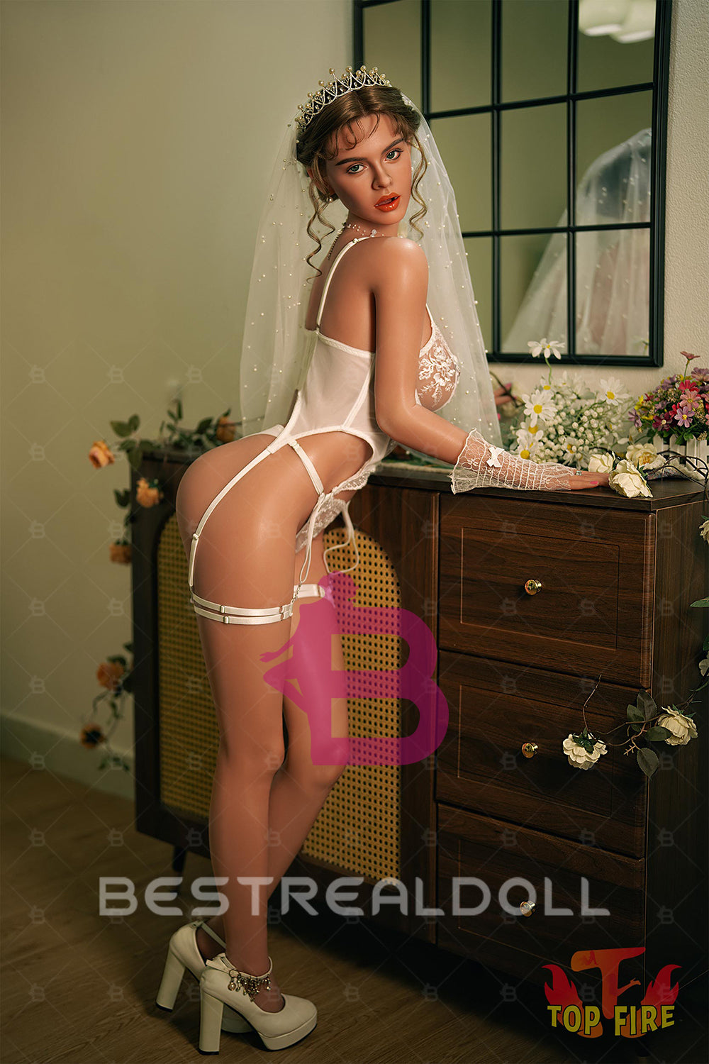 EU Stock - Topfire Isley 158cm T41 Tanned Skin Full Silicone Auto Blowjob Sex Doll ROS Head Adult Love Doll