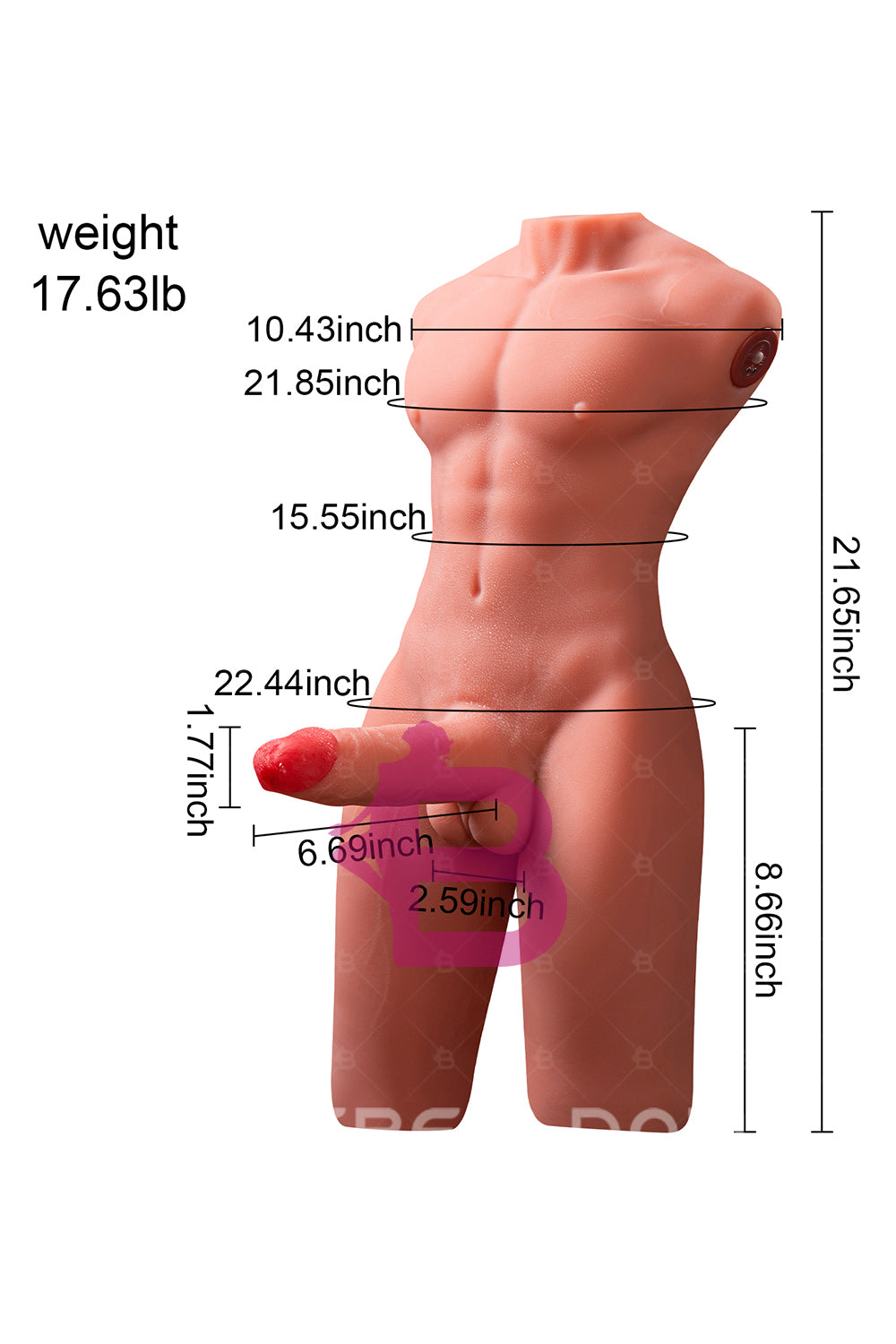 US Stock - SQ-MAR30023 55cm Half Body Male Sex Doll Torso Electric TPE Torso Doll with Automatic Dildo Male Love Doll