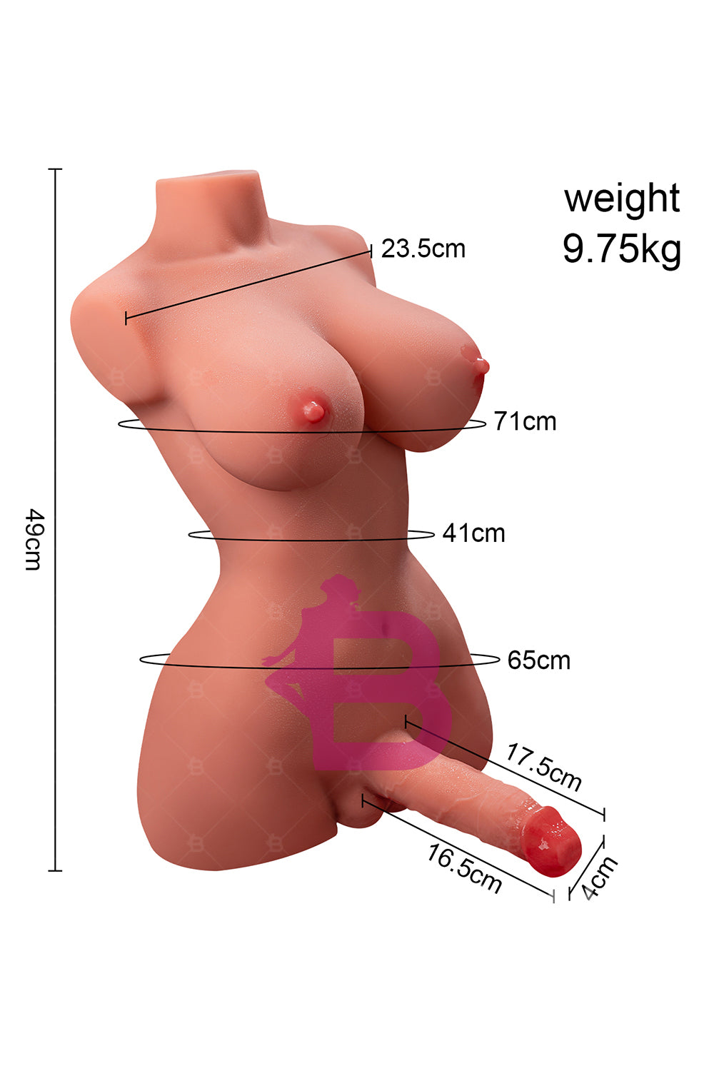 US Stock - SQ-MAR30028 49cm Electric Transgender TPE Torso Sex Doll Half Body with Automatic Dildo Shemale Sex Doll Torso