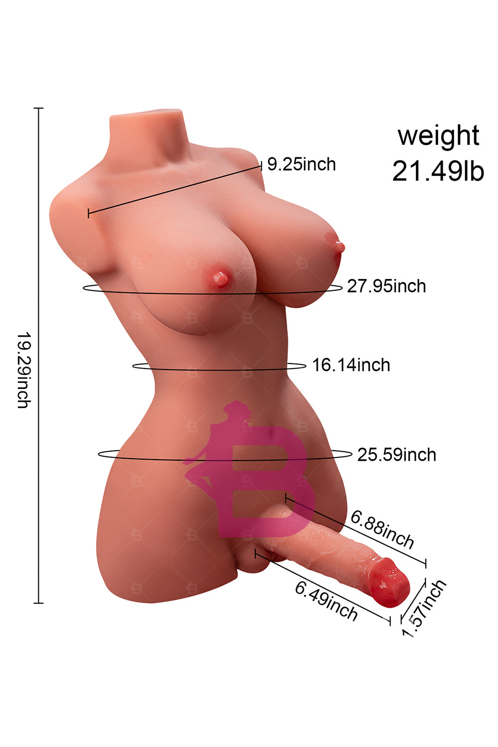 US Stock - SQ-MAR30028 49cm Electric Transgender TPE Torso Sex Doll Half Body with Automatic Dildo Shemale Sex Doll Torso