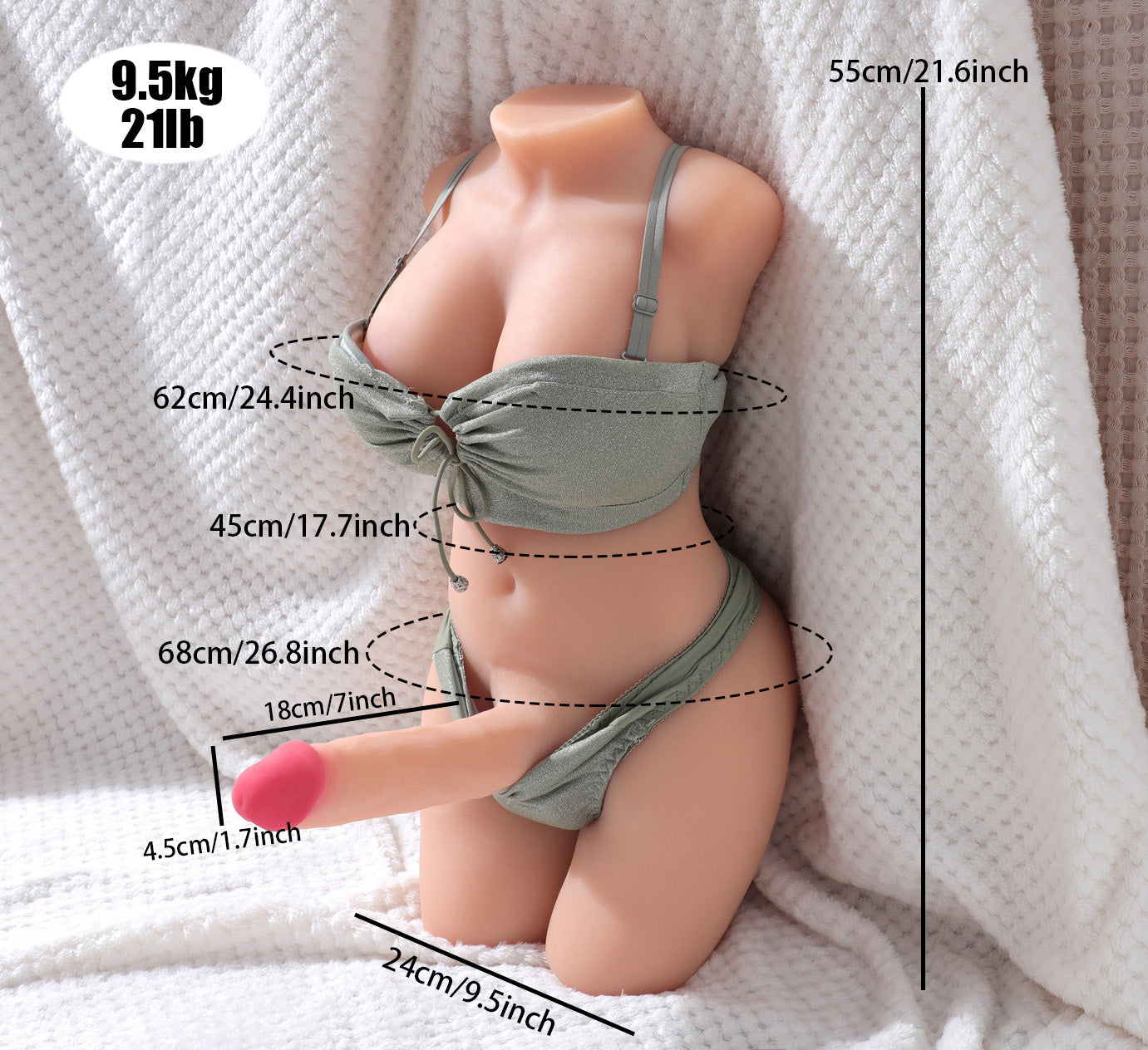 EU Stock - 55cm/21.6in Shemale Futa Sex Doll Natural Skin TPE Torso Doll Half Body Transgender Futanari Sex Doll