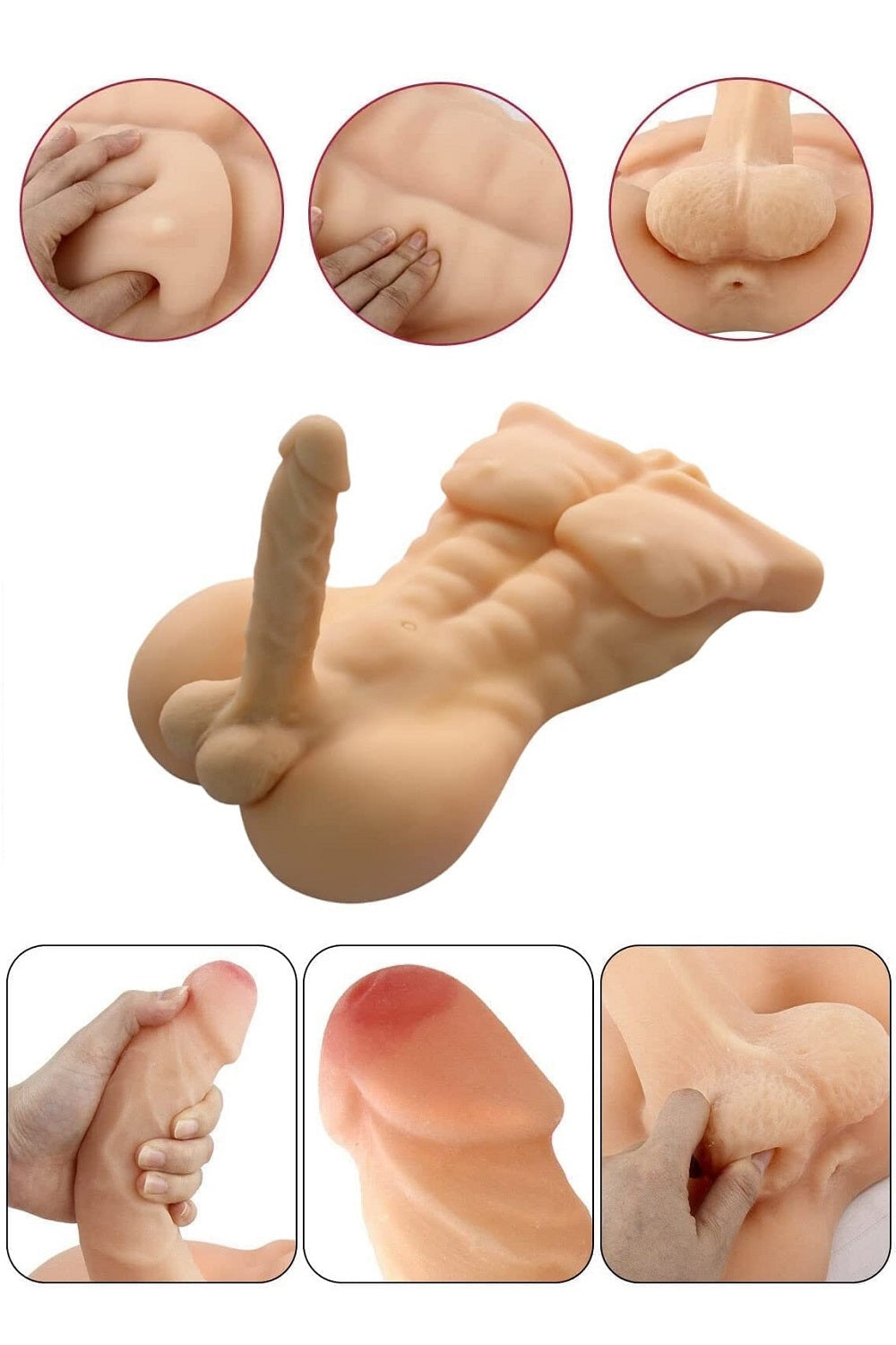 EU Stock - 53cm/20.8in Male Torso Doll 6kg/13.2lbs TPE Sex Doll Torso Natural Skin Half Body Male Love Doll