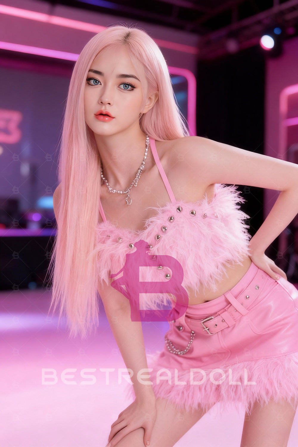 US Stock - Lisa Plus 160cm #310 Big Boobs Pink Hair Sex Doll Silicone Head TPE Body Adult Love Doll