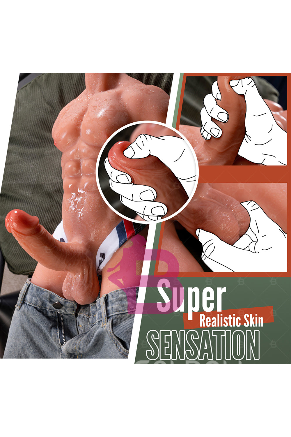 US Stock - SQ-MAR30035 Half Body Strong Male Sex Doll Torso TPE Electric Dildo Male Torso Love Doll