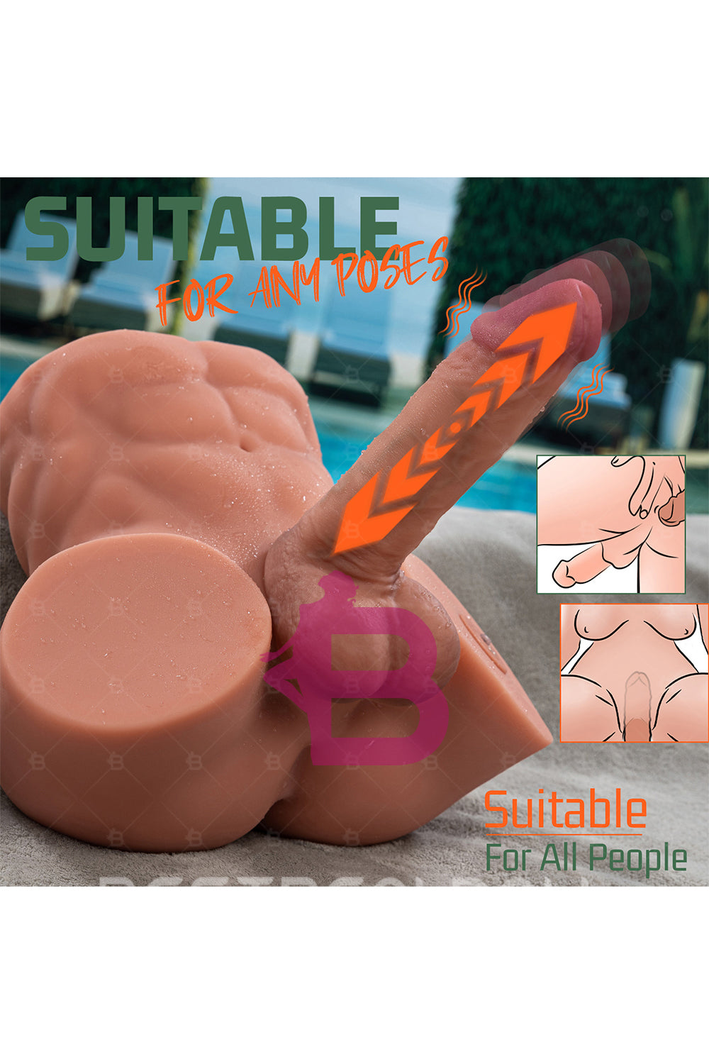 US Stock - SQ-MAR30051 Electric Male Ass Sex Doll TPE Automatic Dildo Male Ass Torso Love Doll