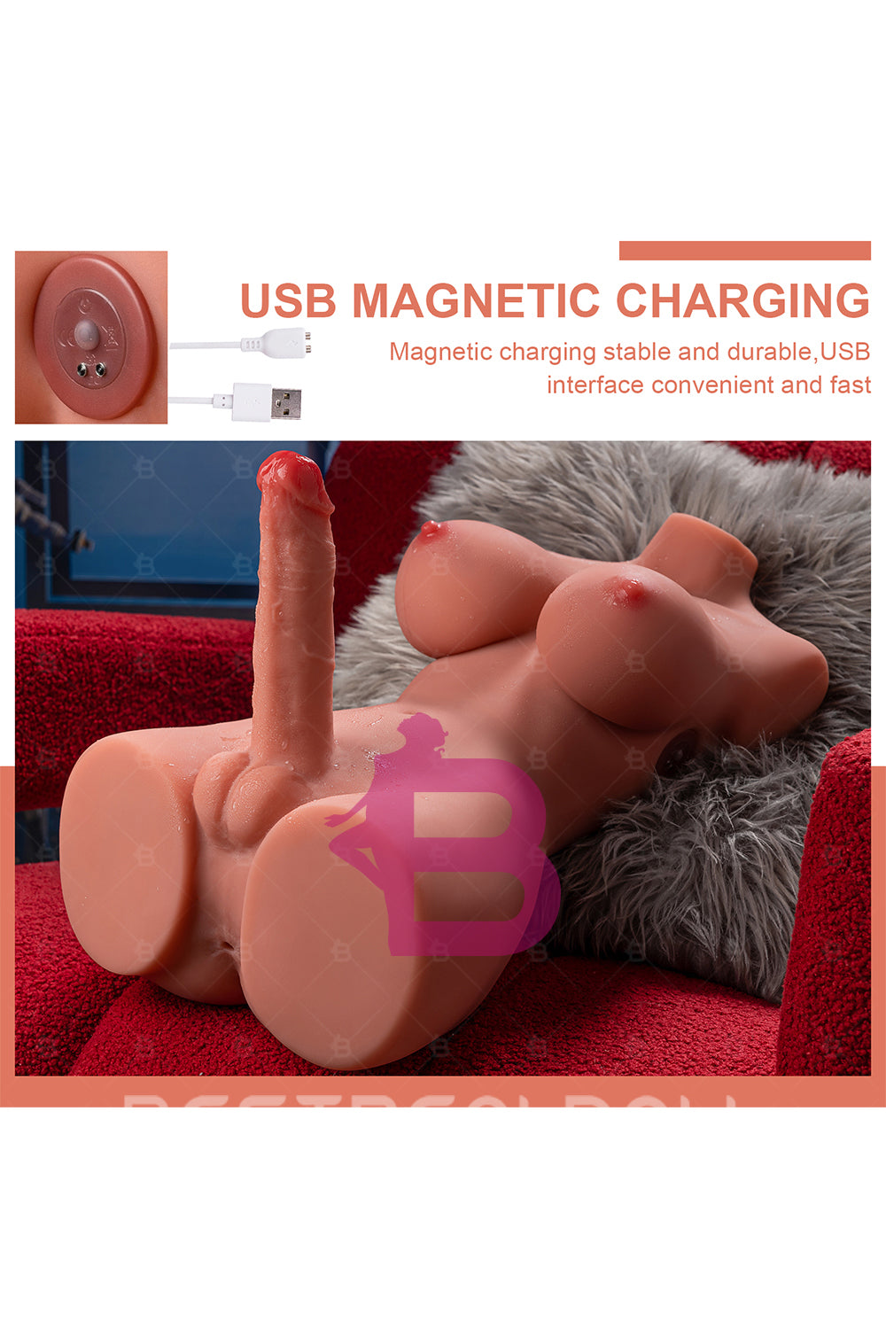 US Stock - SQ-MAR30028 49cm Electric Transgender TPE Torso Sex Doll Half Body with Automatic Dildo Shemale Sex Doll Torso