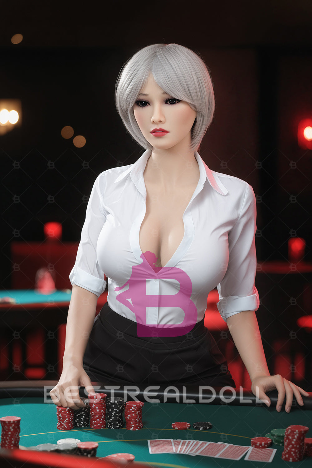 US Stock - Lior 159cm #185 BBW Sex Doll Natural Skin Big Breasts Short Gray Hair TPE Adult Love Doll