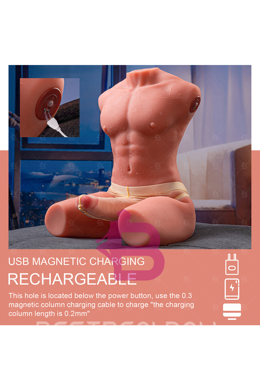 US Stock - SQ-MAR30023 55cm Half Body Male Sex Doll Torso Electric TPE Torso Doll with Automatic Dildo Male Love Doll