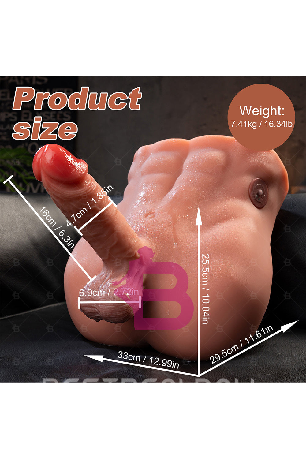 US Stock - SQ-MAR30039 TPE Male Ass Doll Torso Electric Male Ass Torso Sex Doll with Automatic Dildo