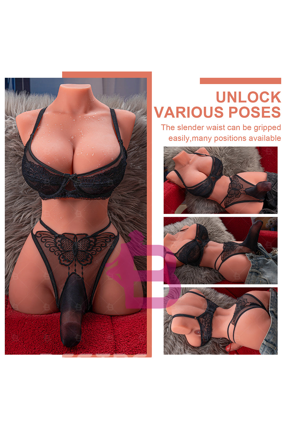 US Stock - SQ-MAR30028 49cm Electric Transgender TPE Torso Sex Doll Half Body with Automatic Dildo Shemale Sex Doll Torso
