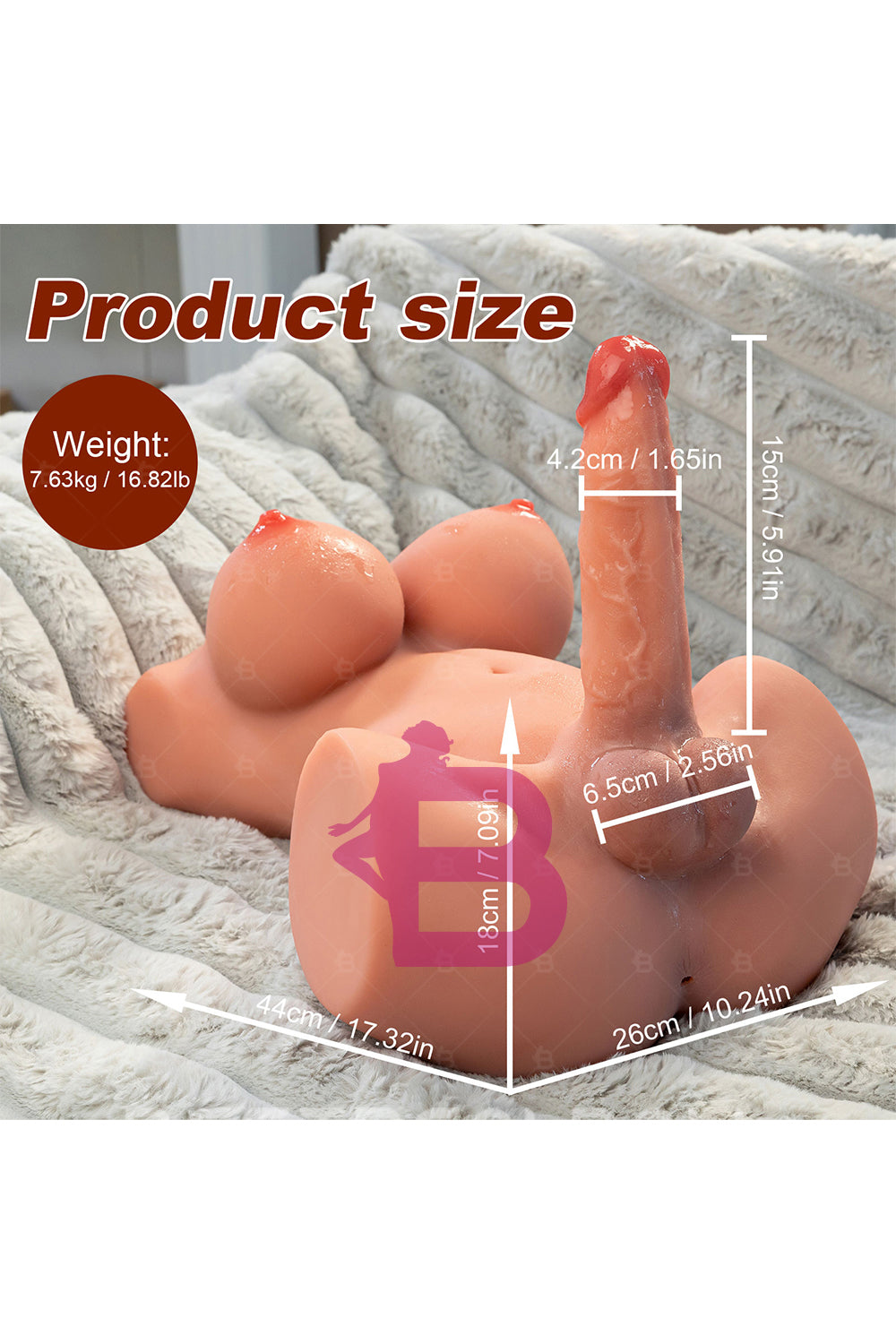 US Stock - SQ-MAR30037 TPE Transgender Torso Sex Doll Half Body with Electric Dildo Shemale Sex Doll Torso