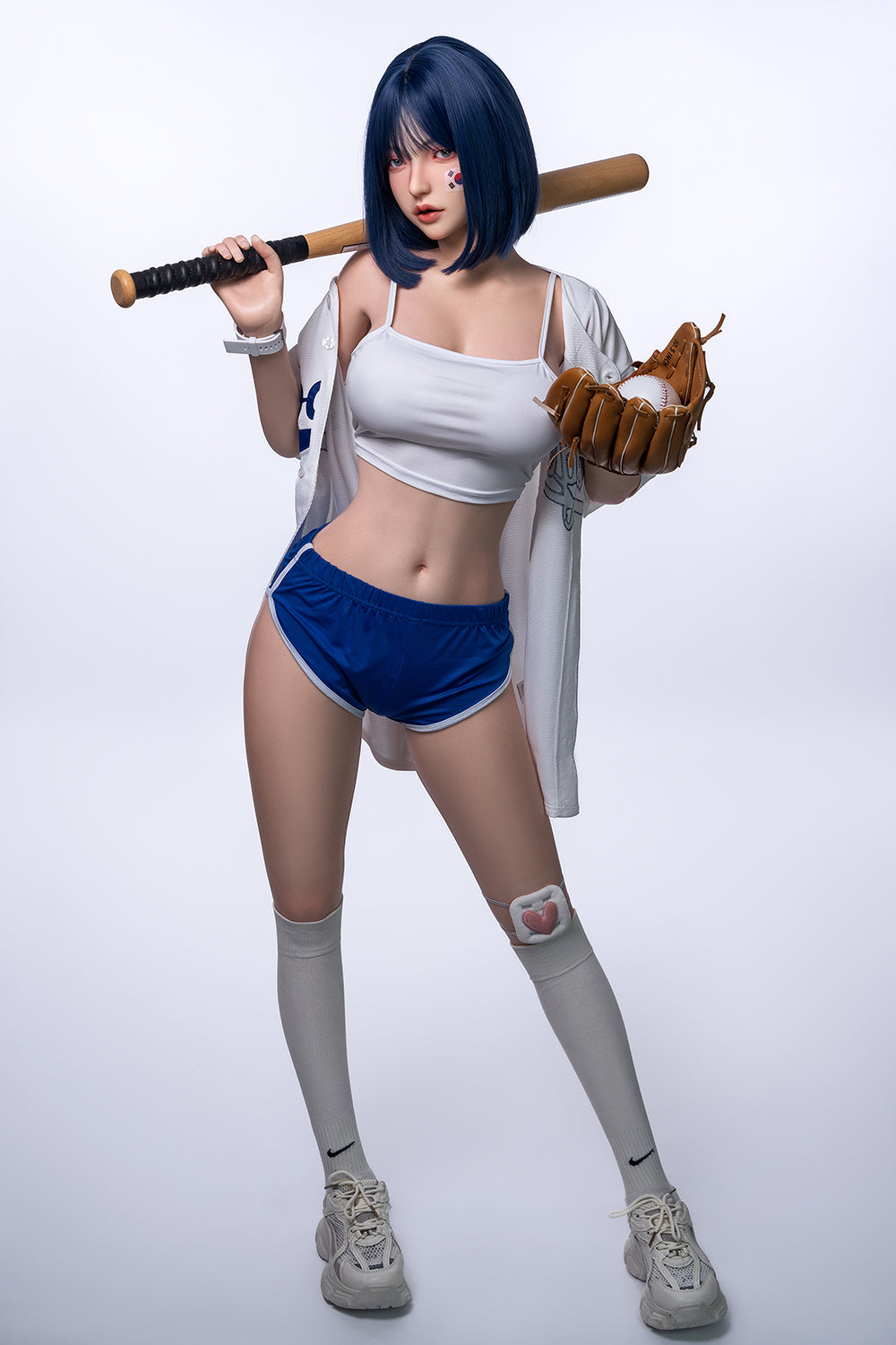 Felicia 158cm Realistic Full Silicone Oral Sex Love Doll Blue Hair Asian Woman ROS Head Movable Jaw Sex Doll