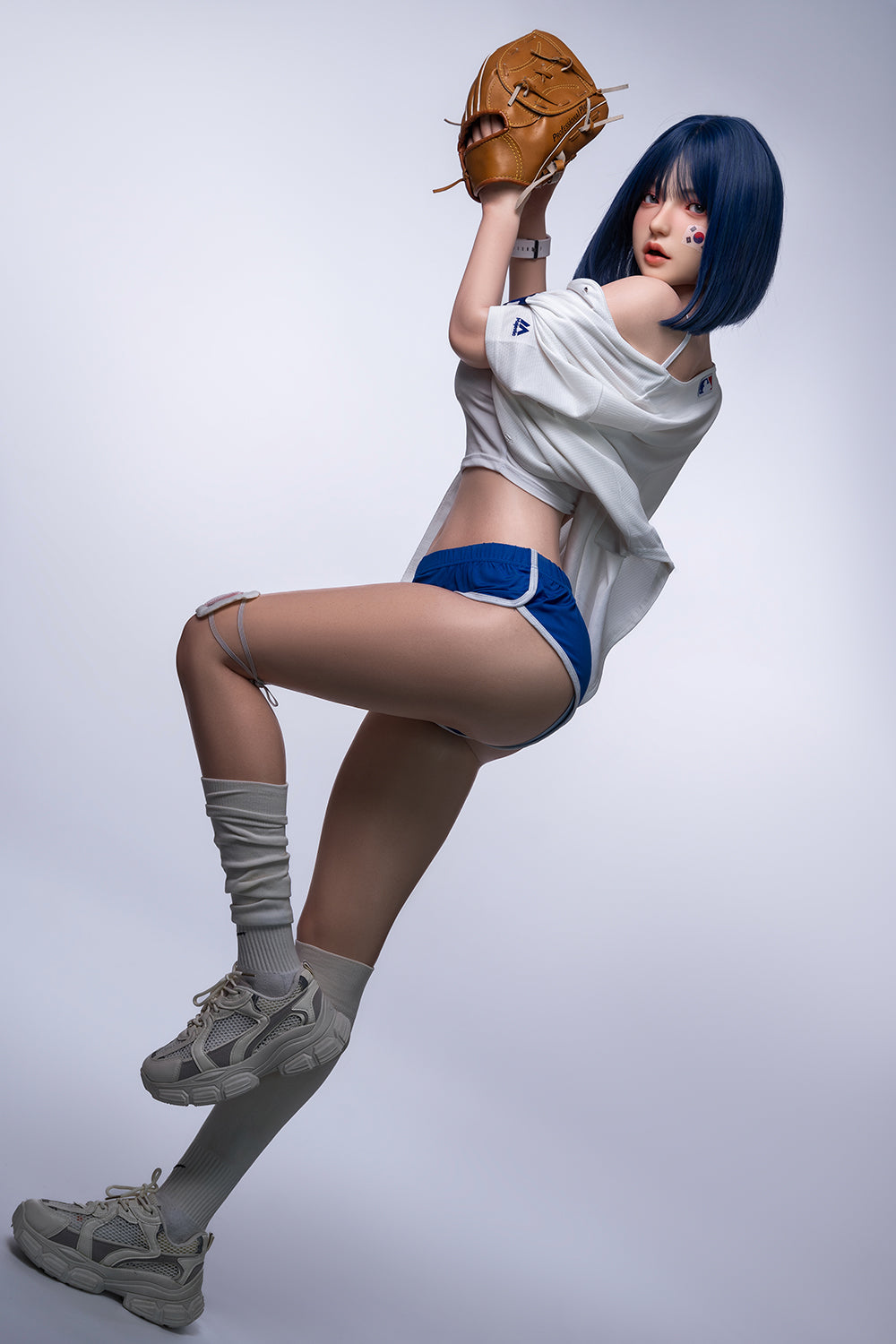 Felicia 158cm Realistic Full Silicone Oral Sex Love Doll Blue Hair Asian Woman ROS Head Movable Jaw Sex Doll