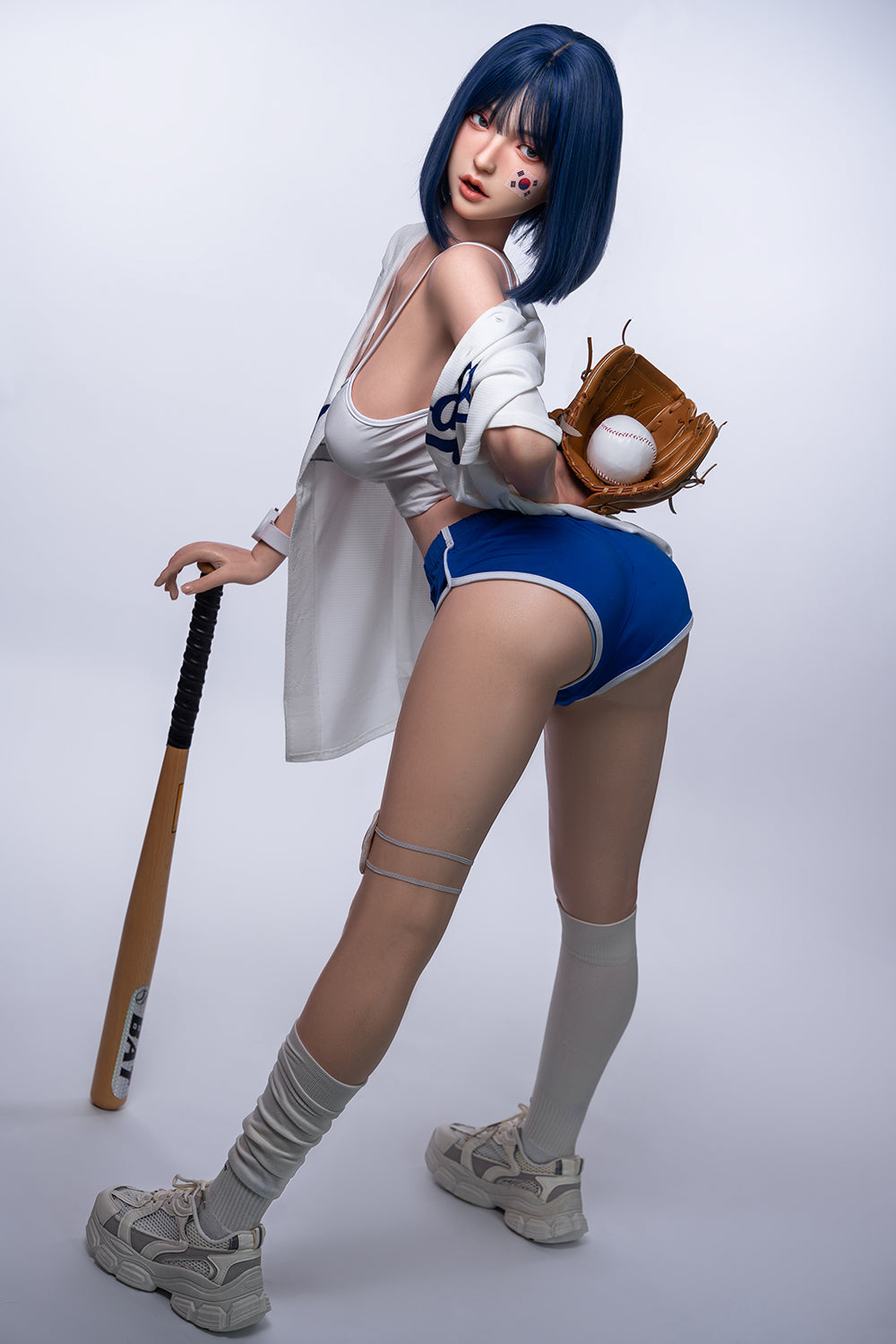 Felicia 158cm Realistic Full Silicone Oral Sex Love Doll Blue Hair Asian Woman ROS Head Movable Jaw Sex Doll