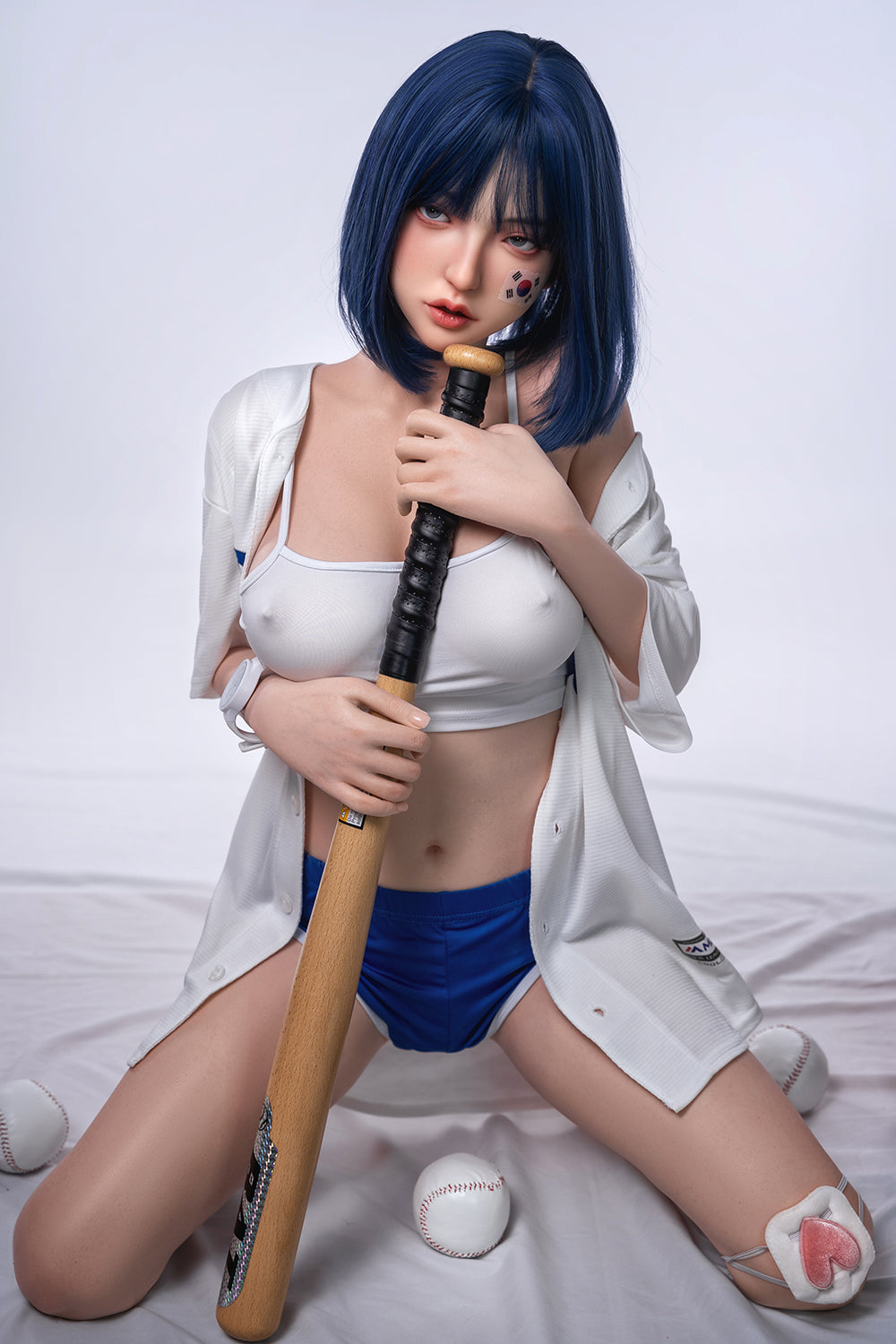 Felicia 158cm Realistic Full Silicone Oral Sex Love Doll Blue Hair Asian Woman ROS Head Movable Jaw Sex Doll
