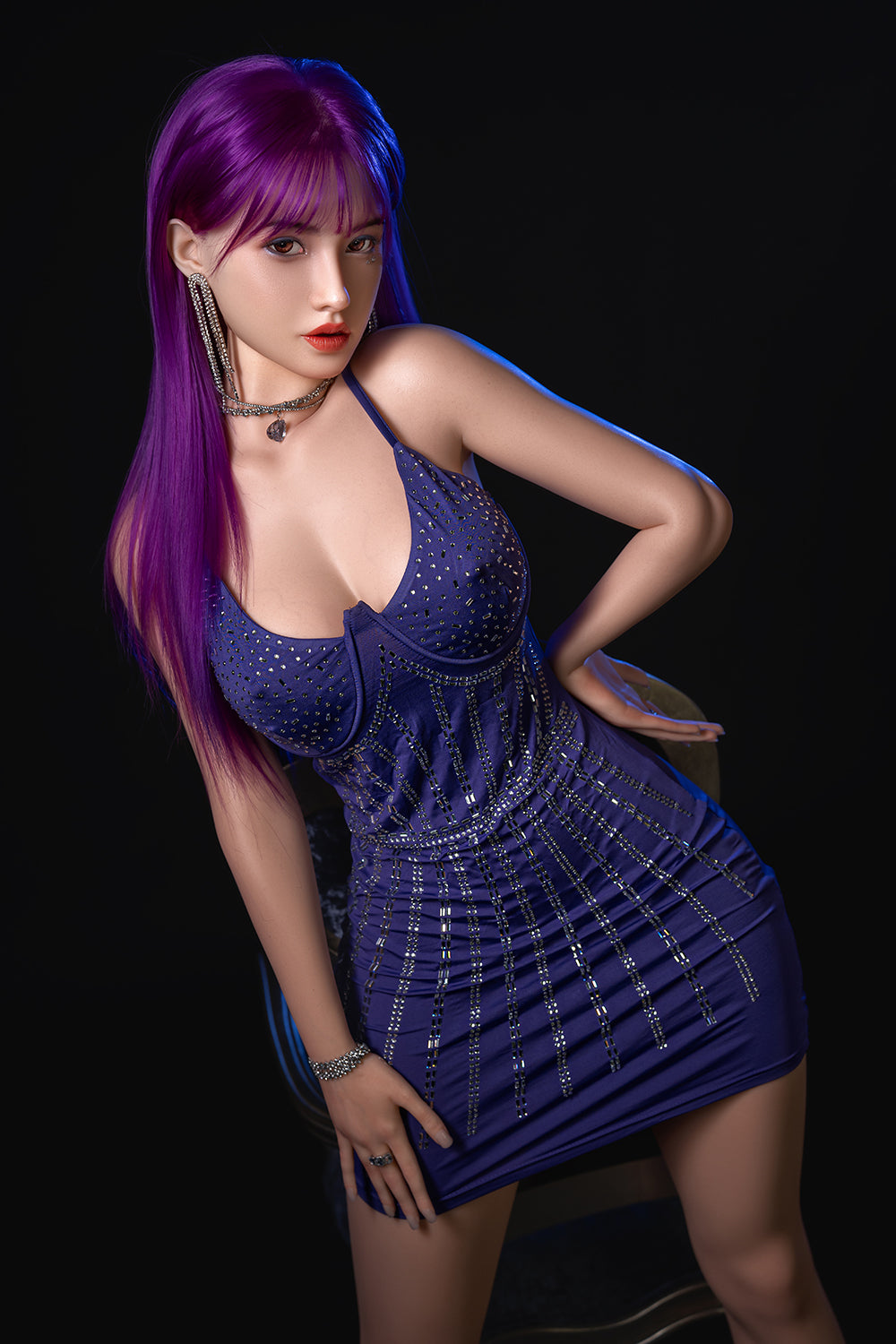 Vera 165cm #644-A Purple Hair Full Silicone ROS Head Sex Doll Sexy Asian Woman Movable Jaw Oral Sex Adult Love Doll