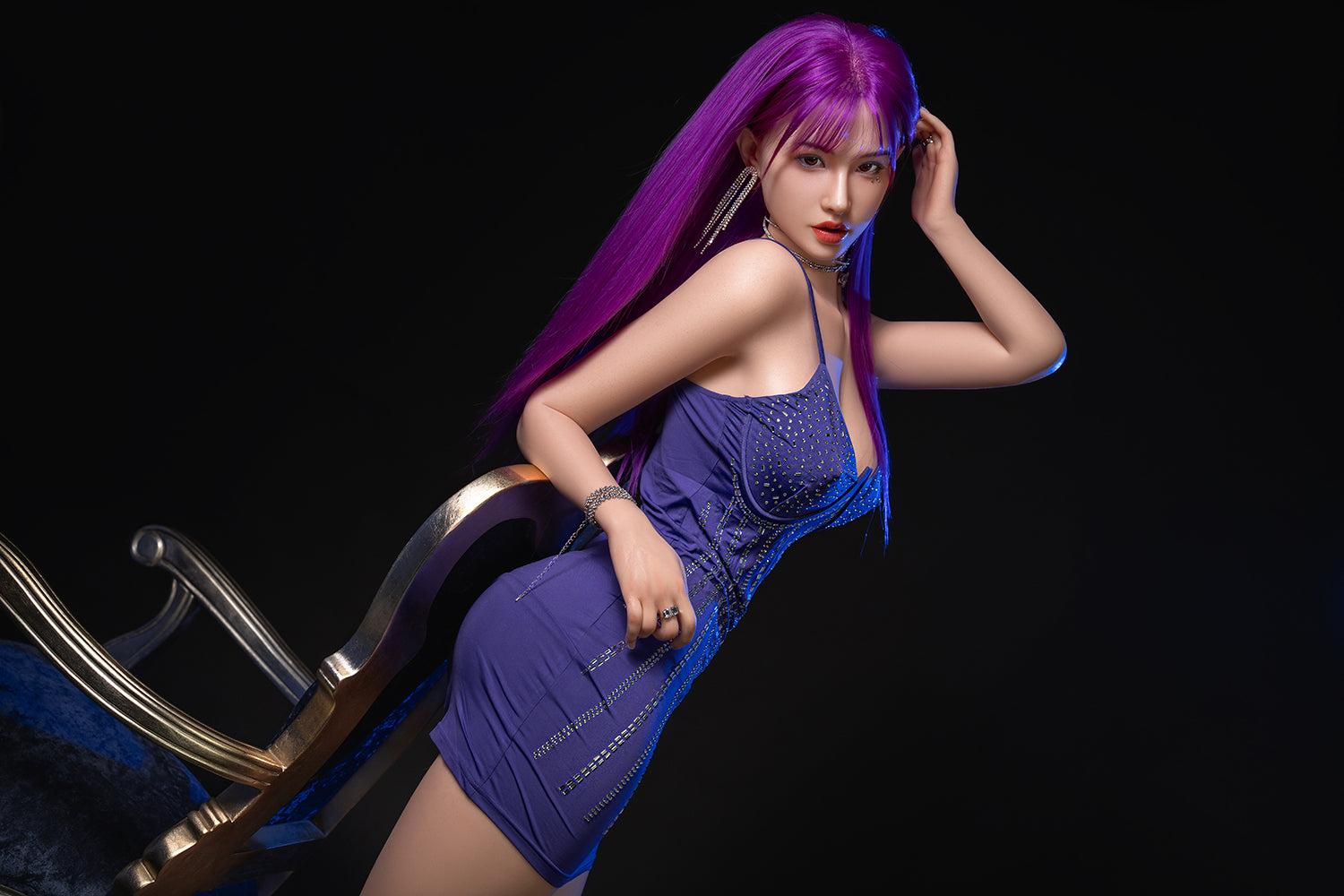 Vera 165cm #644-A Purple Hair Full Silicone ROS Head Sex Doll Sexy Asian Woman Movable Jaw Oral Sex Adult Love Doll