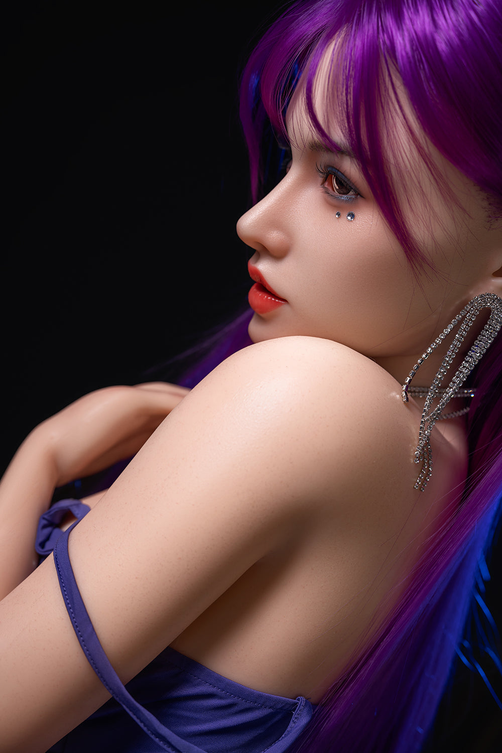 Vera 165cm #644-A Purple Hair Full Silicone ROS Head Sex Doll Sexy Asian Woman Movable Jaw Oral Sex Adult Love Doll