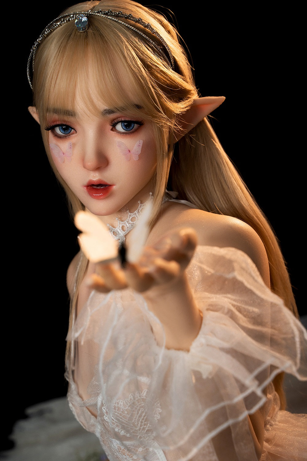 Keely Plus 150cm M8 Flat Boob Silicone ROS Head Elf Sex Doll TPE Body Oral Sex Movable Jaw Adult Love Doll