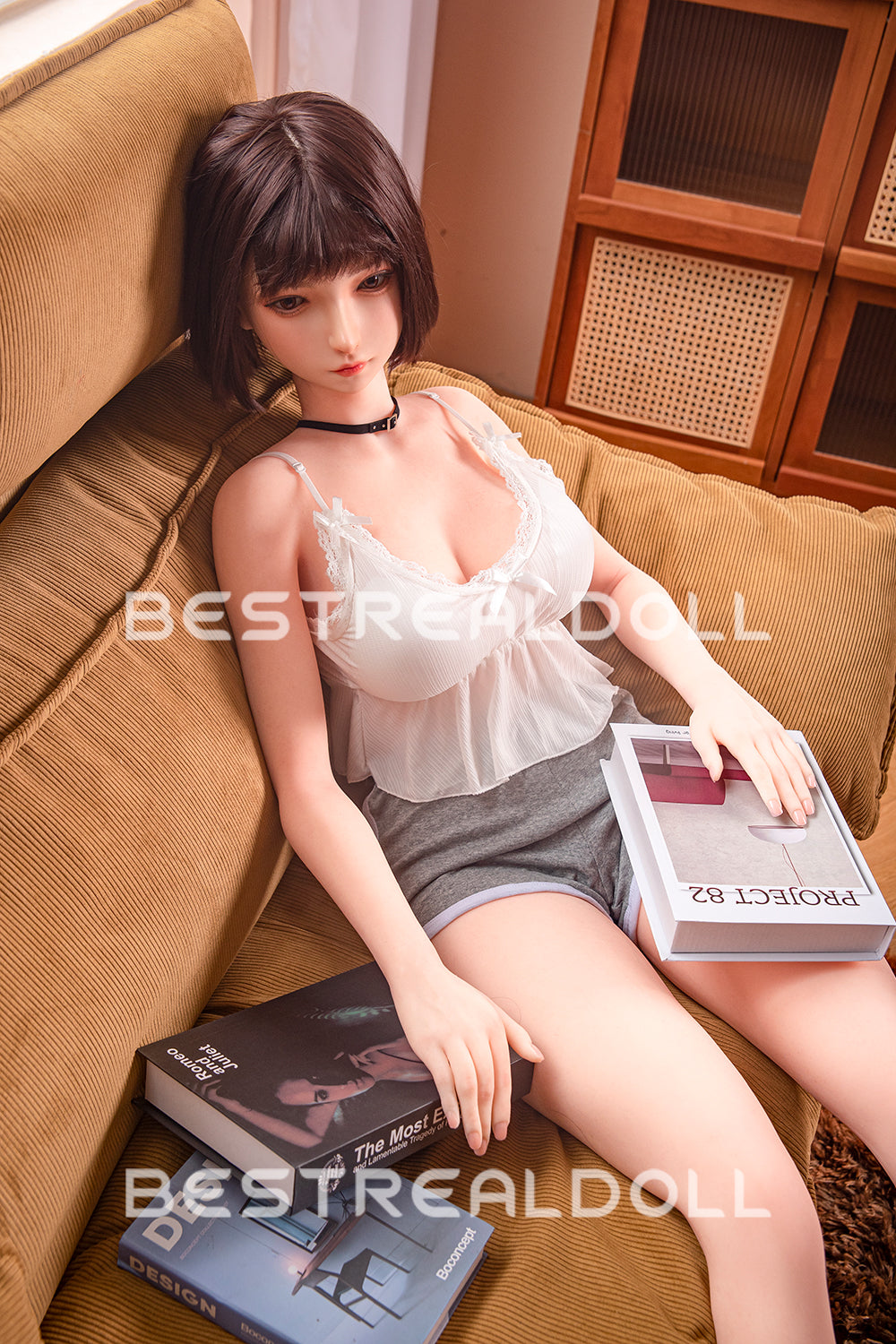 RIDMII 163cm Momo Unique Design Short Hair App-Controlled Sex Doll Silicone Head TPE Body Realistic Love Doll