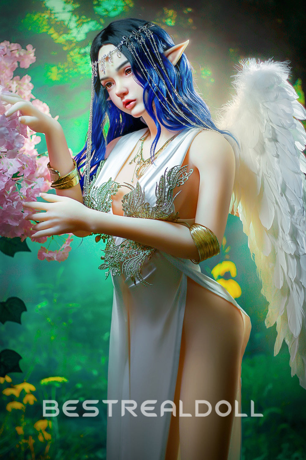 Keely 160cm Silicone ROS Head Elf Sex Doll TPE Body M8 Samll Boobs Movable Jaw Oral Sex Adult Love Doll