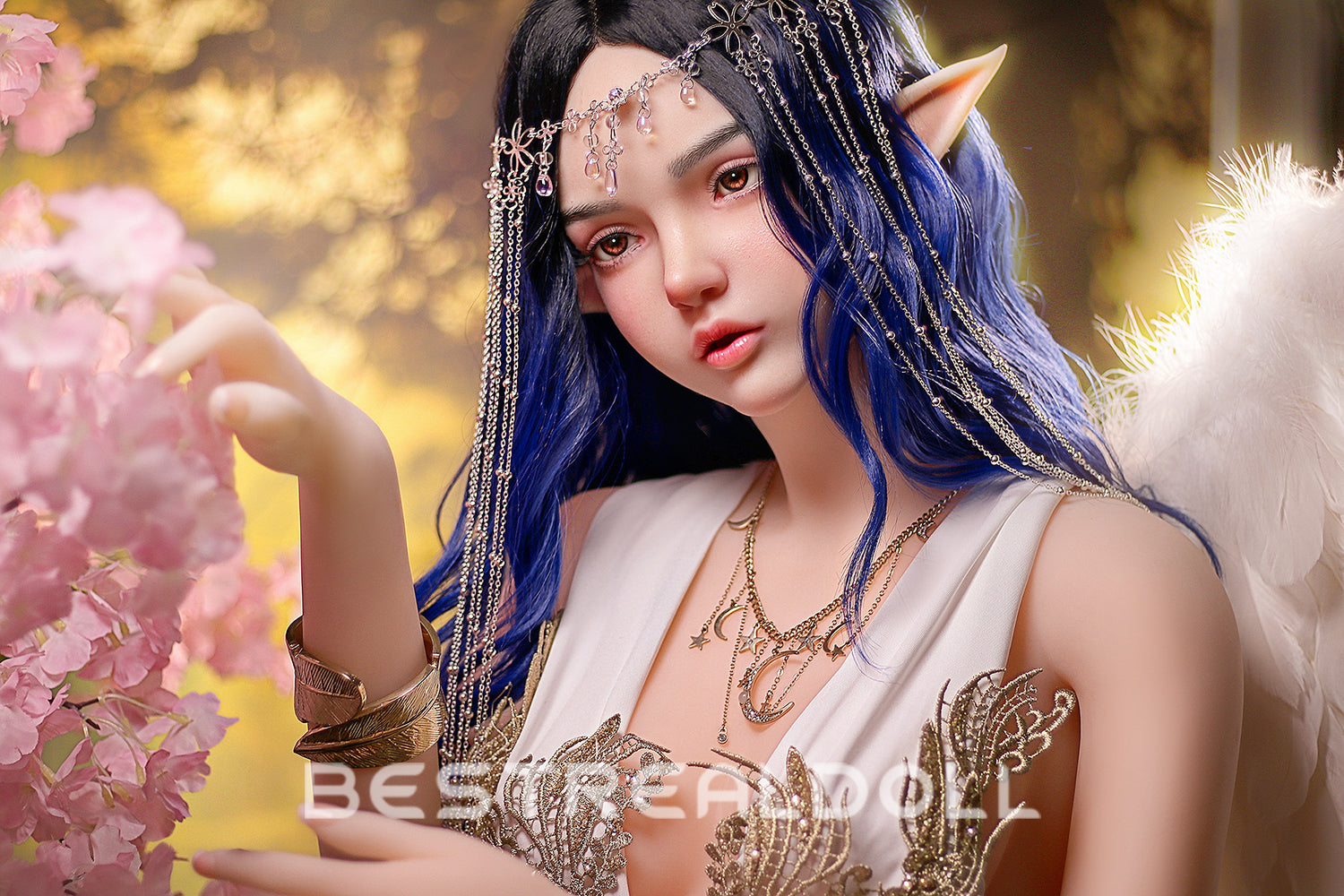 US Stock - Keely 160cm Silicone ROS Head Elf Sex Doll TPE Body M8 Samll Boobs Oral Sex Movable Jaw Adult Love Doll