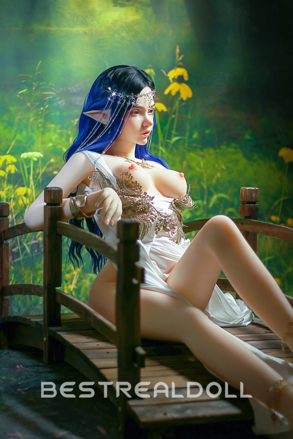 Keely 160cm Silicone ROS Head Elf Sex Doll TPE Body M8 Samll Boobs Movable Jaw Oral Sex Adult Love Doll