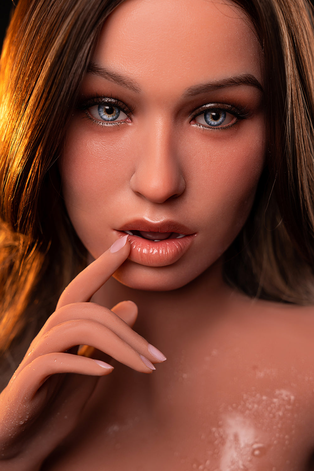 US Stock - Aja 163cm #628 Soft Silicone ROS Head Adult Love Doll TPE Body Movable Jaw Tanned Skin Oral Sex Doll