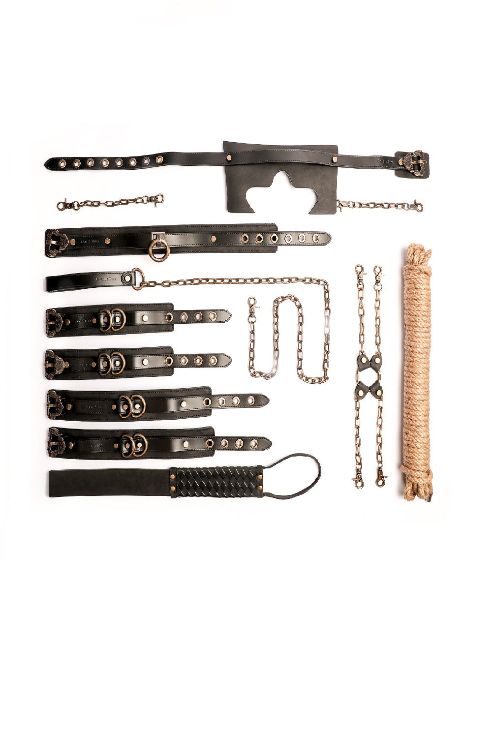 BDSM Set Real Leather Cuffs  Blindfold Slapper Collar and Leash