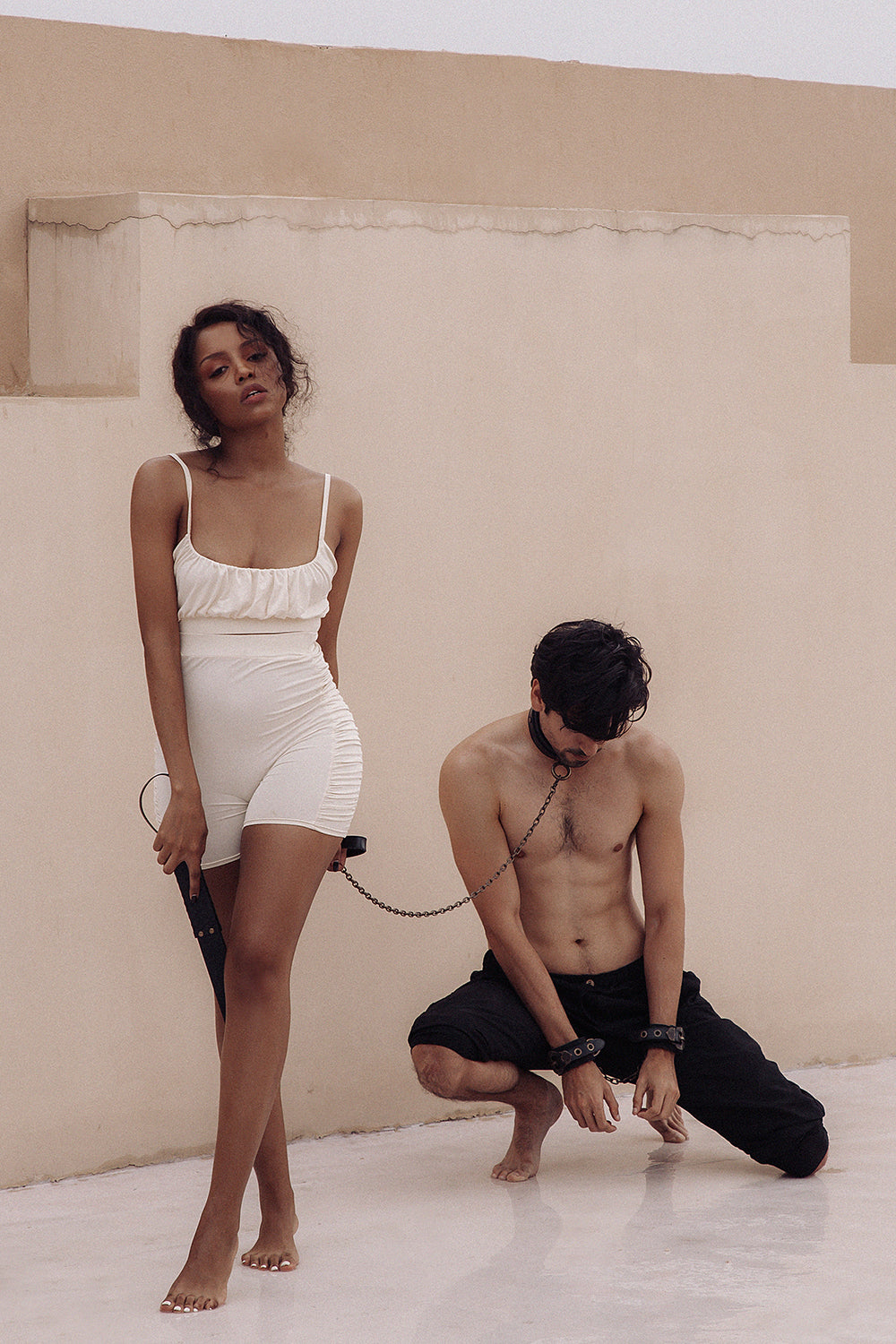 BDSM Set Real Leather Cuffs  Blindfold Slapper Collar and Leash