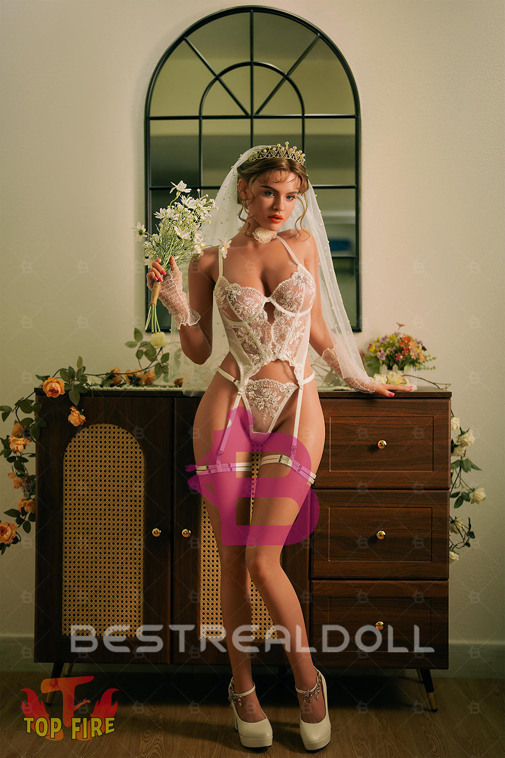 EU Stock - Topfire Isley 158cm T41 Tanned Skin Full Silicone Auto Blowjob Sex Doll ROS Head Adult Love Doll