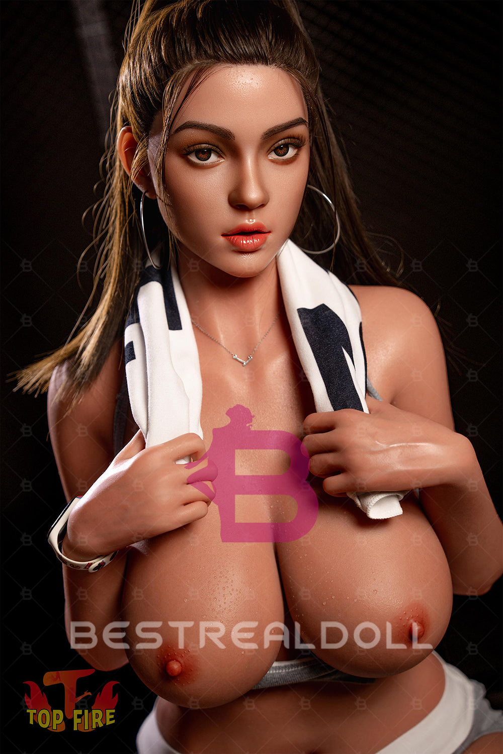 EU Stock - Topfire Sela 170cm T21 Auto Blowjob Full Silicone Sex Doll Tanned Skin ROS Head Adult Love Doll