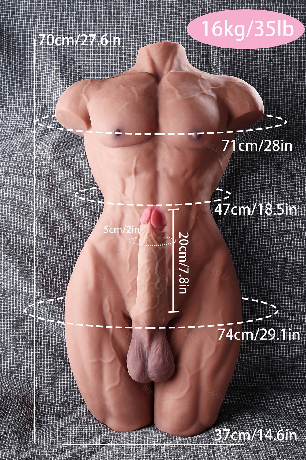 EU Stock - 70cm/27.56in TPE Male Sex Doll Torso Realistic Half Body Muscle Torso Love Doll 18cm Dildo