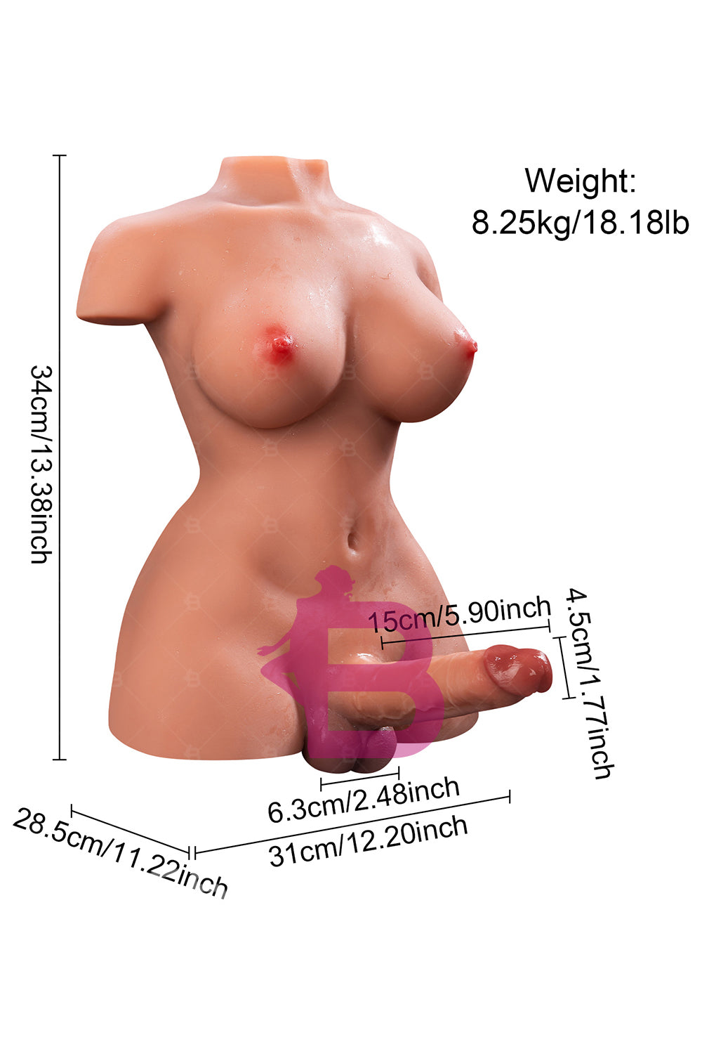 US Stock - SQ-MAR30042 34cm Electric Dildo Shemale Sex Doll Torso TPE Automatic Function Transgender Torso Love Doll