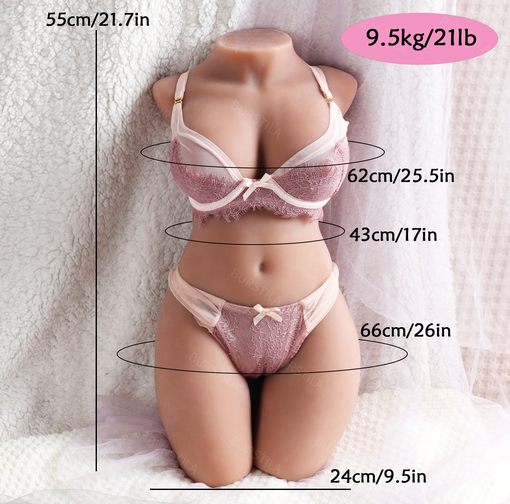 EU Sotck - 55cm/21.in Realistic Torso Sex Doll Half Body Love Doll Torso TPE Tanned Torso Doll