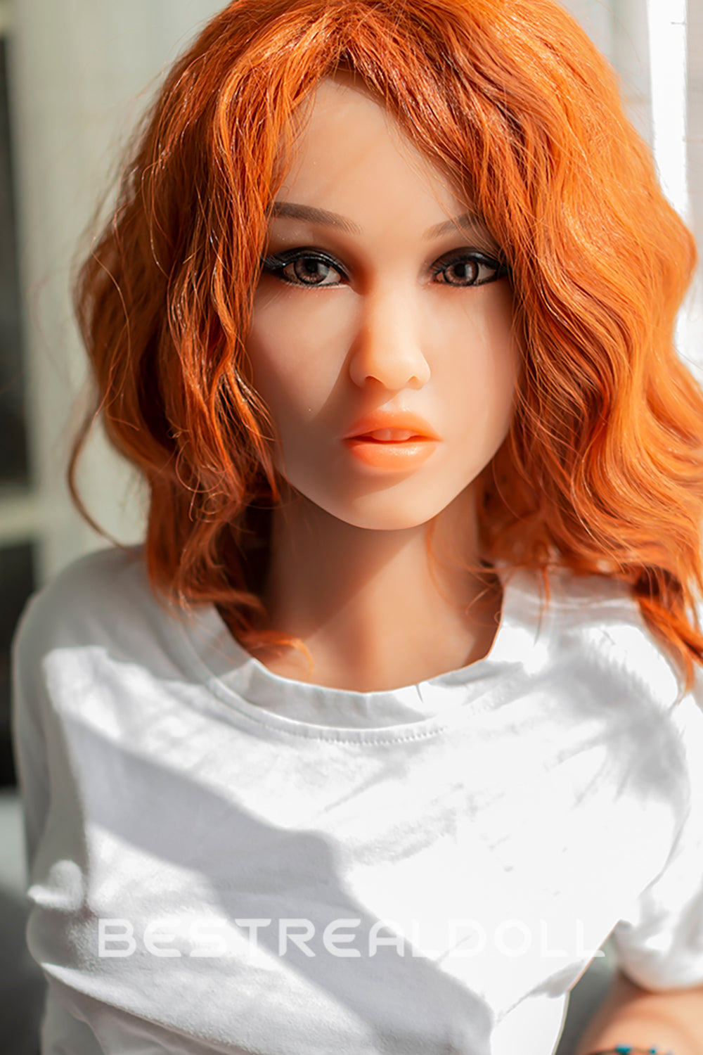 US Stock - 157cm Edeny TPE Sex Doll Realistic Small Breasts Orange Hair Love Doll