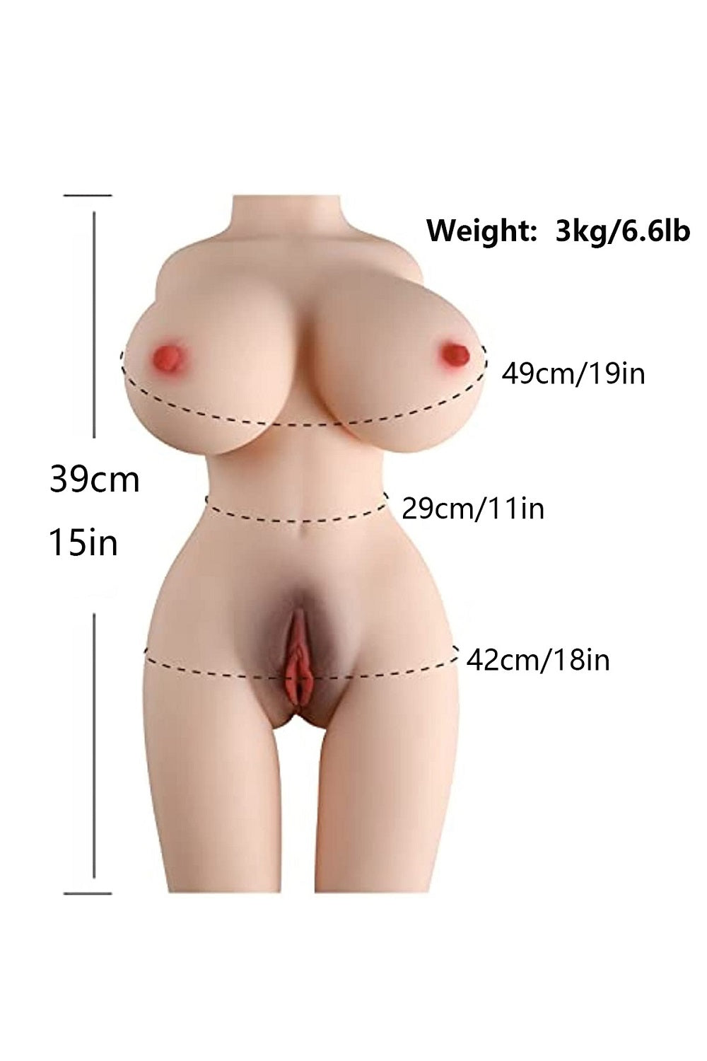 EU Stock - 39cm/15in Half Body Sex Doll Big Breasts Torso Love Doll Adult TPE Sex Doll Torso