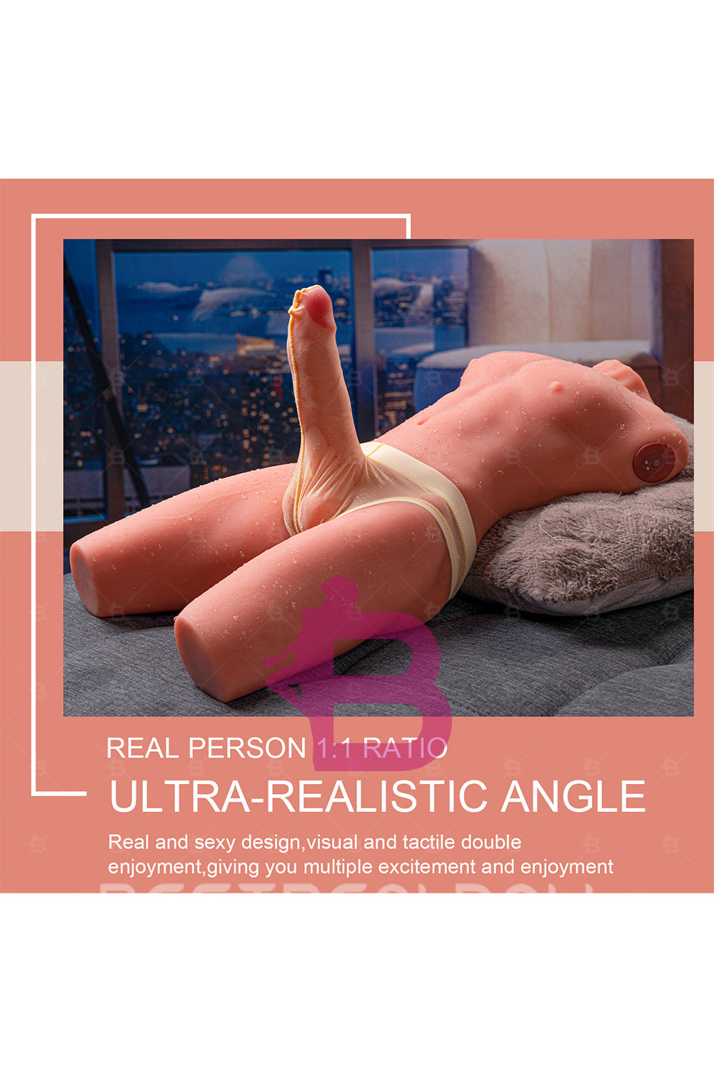 US Stock - SQ-MAR30023 55cm Half Body Male Sex Doll Torso Electric TPE Torso Doll with Automatic Dildo Male Love Doll