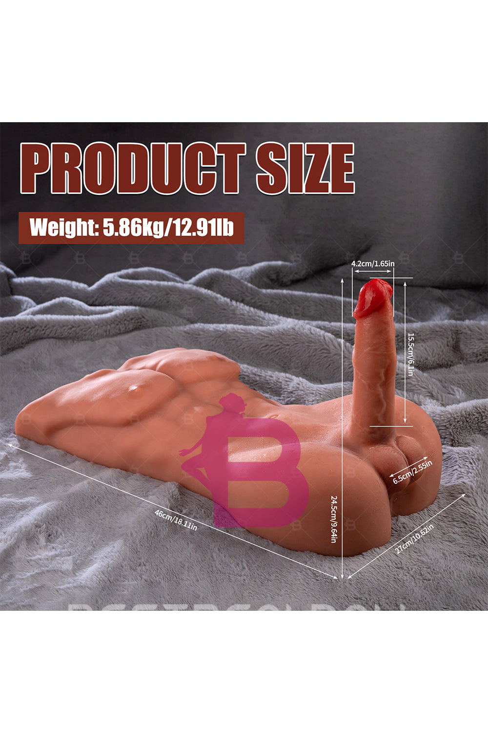 US Stock - SQ-MA30032 46cm Electric TPE Male Sex Doll Torso Half Body Automatic Dildo Function Male Torso Sex Doll