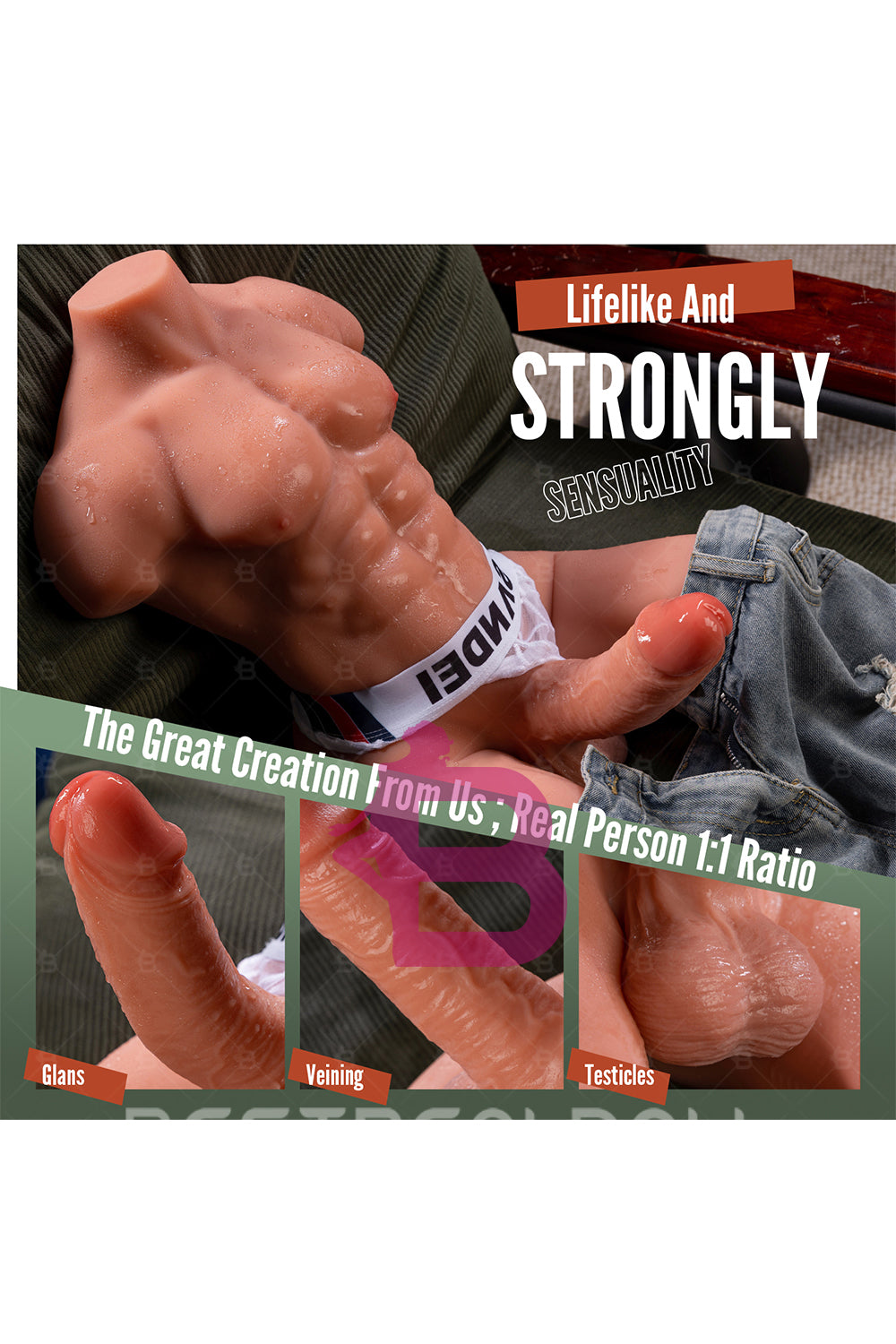 US Stock - SQ-MAR30035 Half Body Strong Male Sex Doll Torso TPE Electric Dildo Male Torso Love Doll