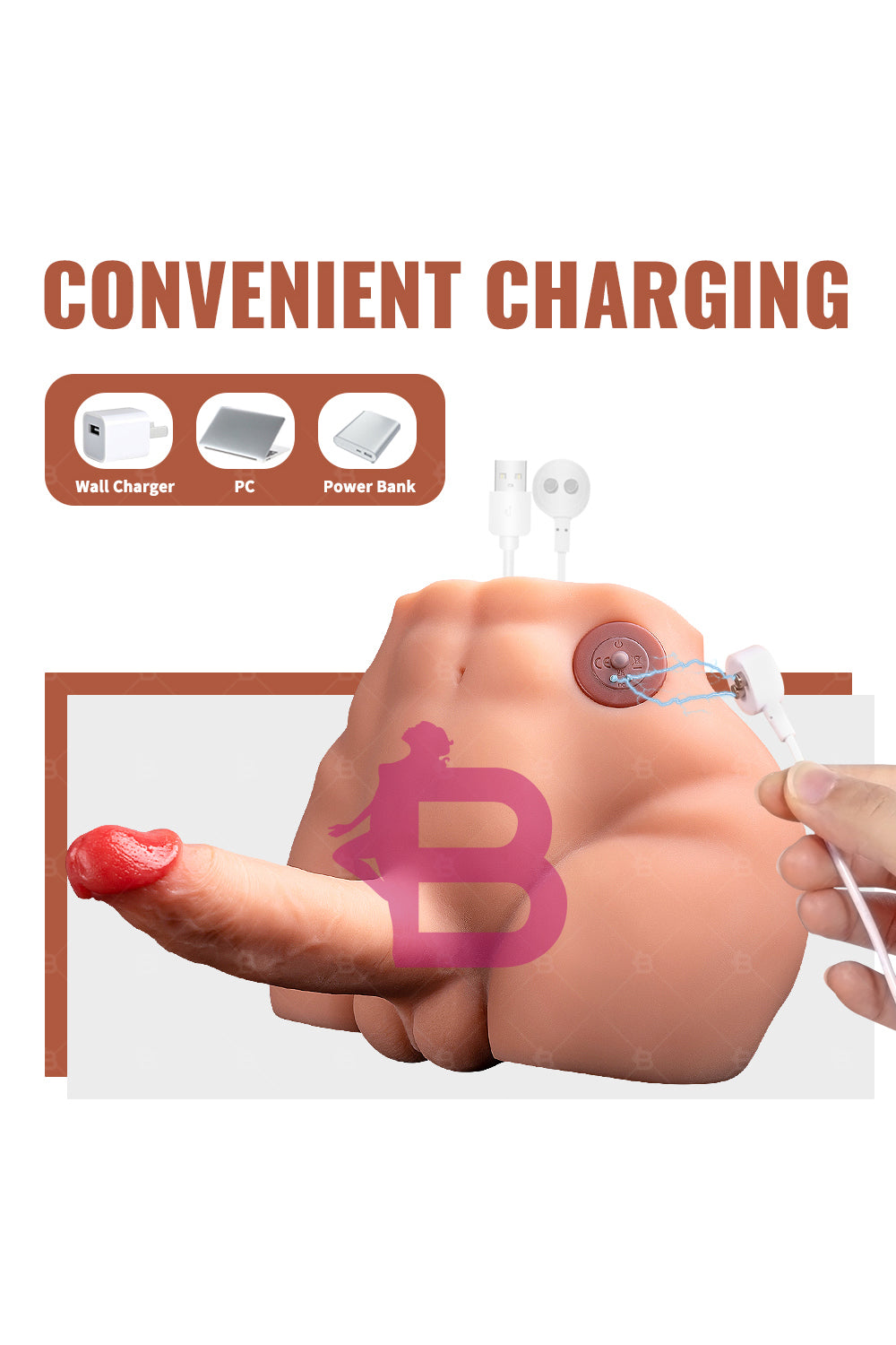 US Stock - SQ-MA30021 Big Dildo Male Sex Torso Ass Doll Electric Dildo Automatic Male Ass TPE Sex Doll Torso