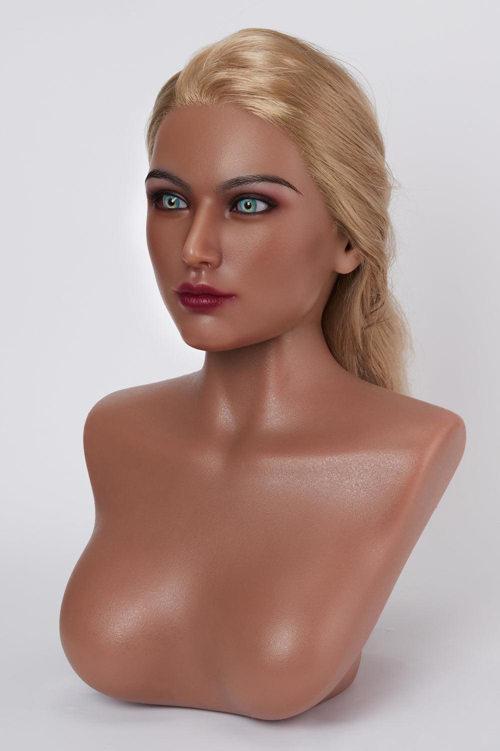 Three Skin Tone Full Silicone Sex Doll Head Stand for Display Light Tanned Skin Silicone Doll Head Stand ONLY