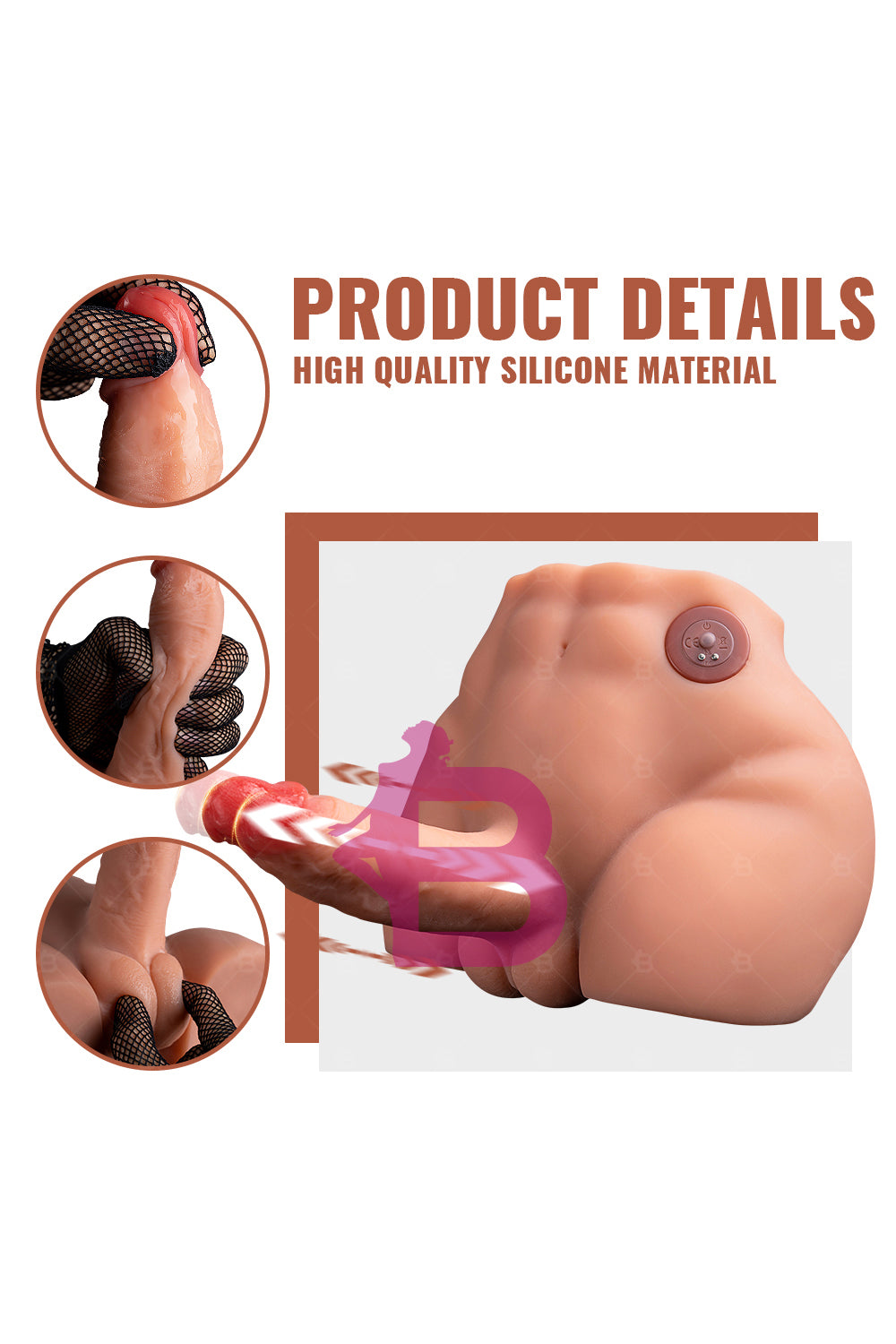 US Stock - SQ-MA30021 Big Dildo Male Sex Torso Ass Doll Electric Dildo Automatic Male Ass TPE Sex Doll Torso