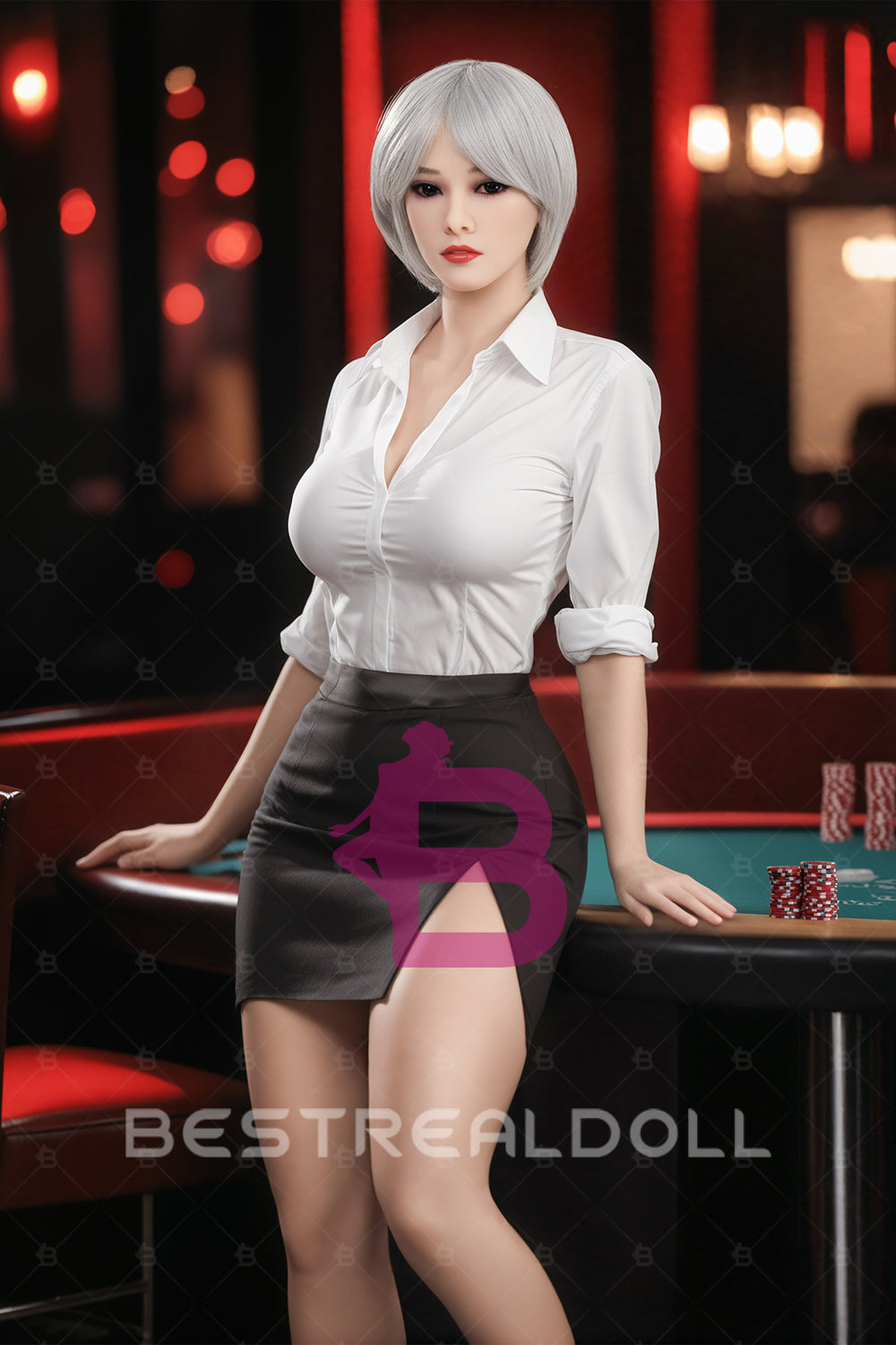 US Stock - Lior 159cm #185 BBW Sex Doll Natural Skin Big Breasts Short Gray Hair TPE Adult Love Doll