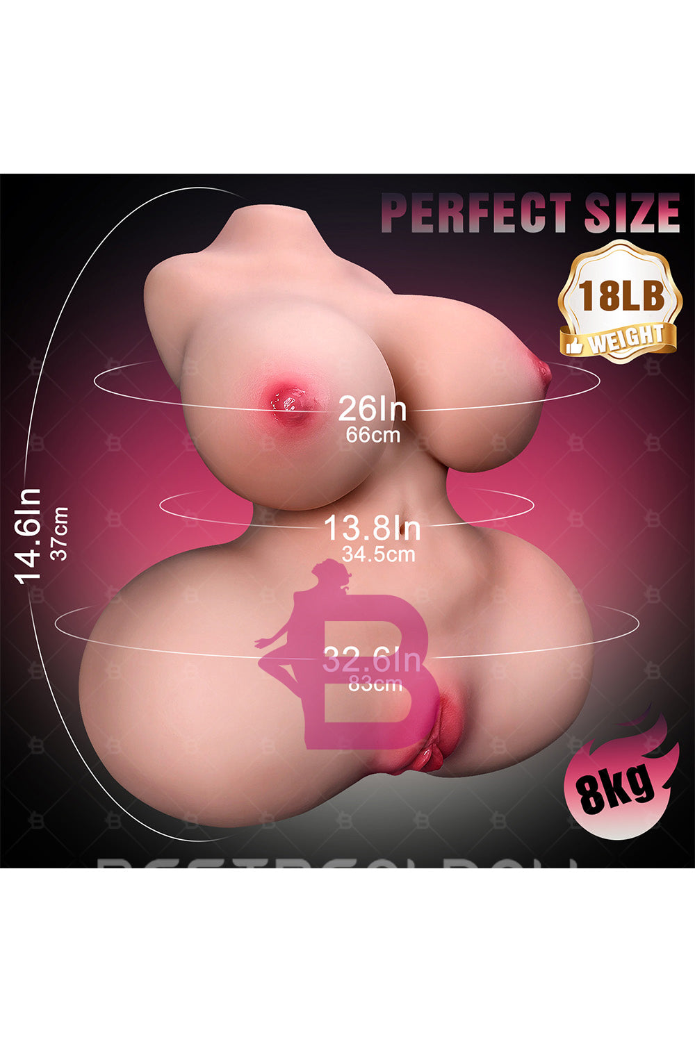 US Stock - 37cm 8.3kg Sexy Butt Torso Sex Doll Natural Skin Half Body TPE Sex Doll Torso