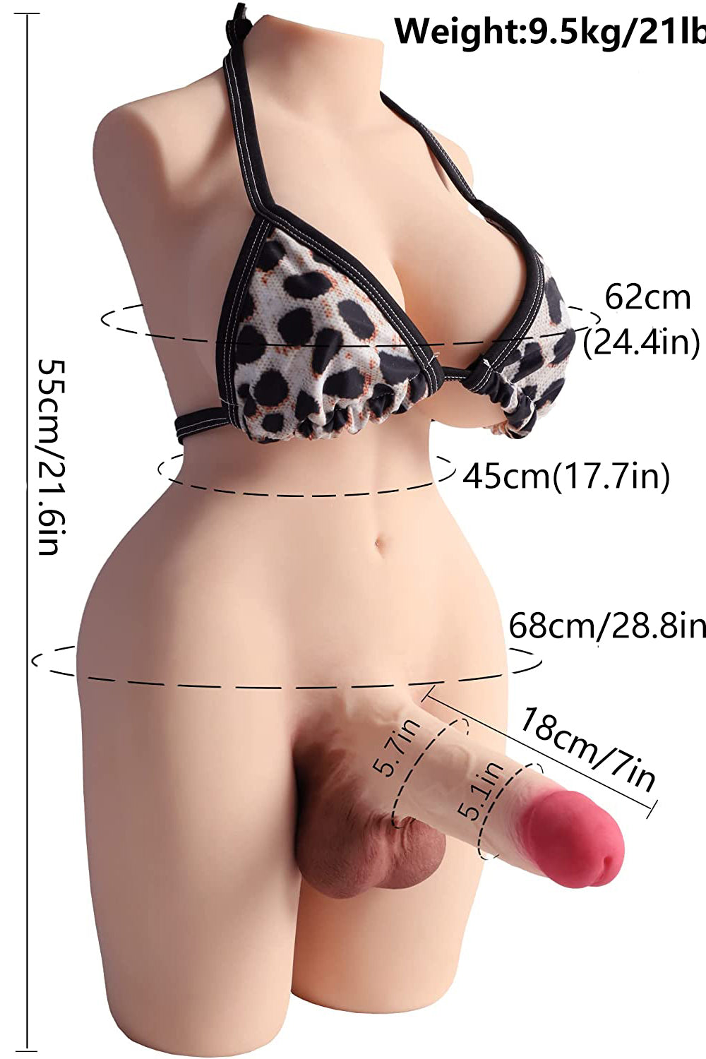 EU Stock - 55cm/21.6in Shemale Sex Doll Natural Skin Torso TPE Sex Doll Half Body Transgender Love Doll