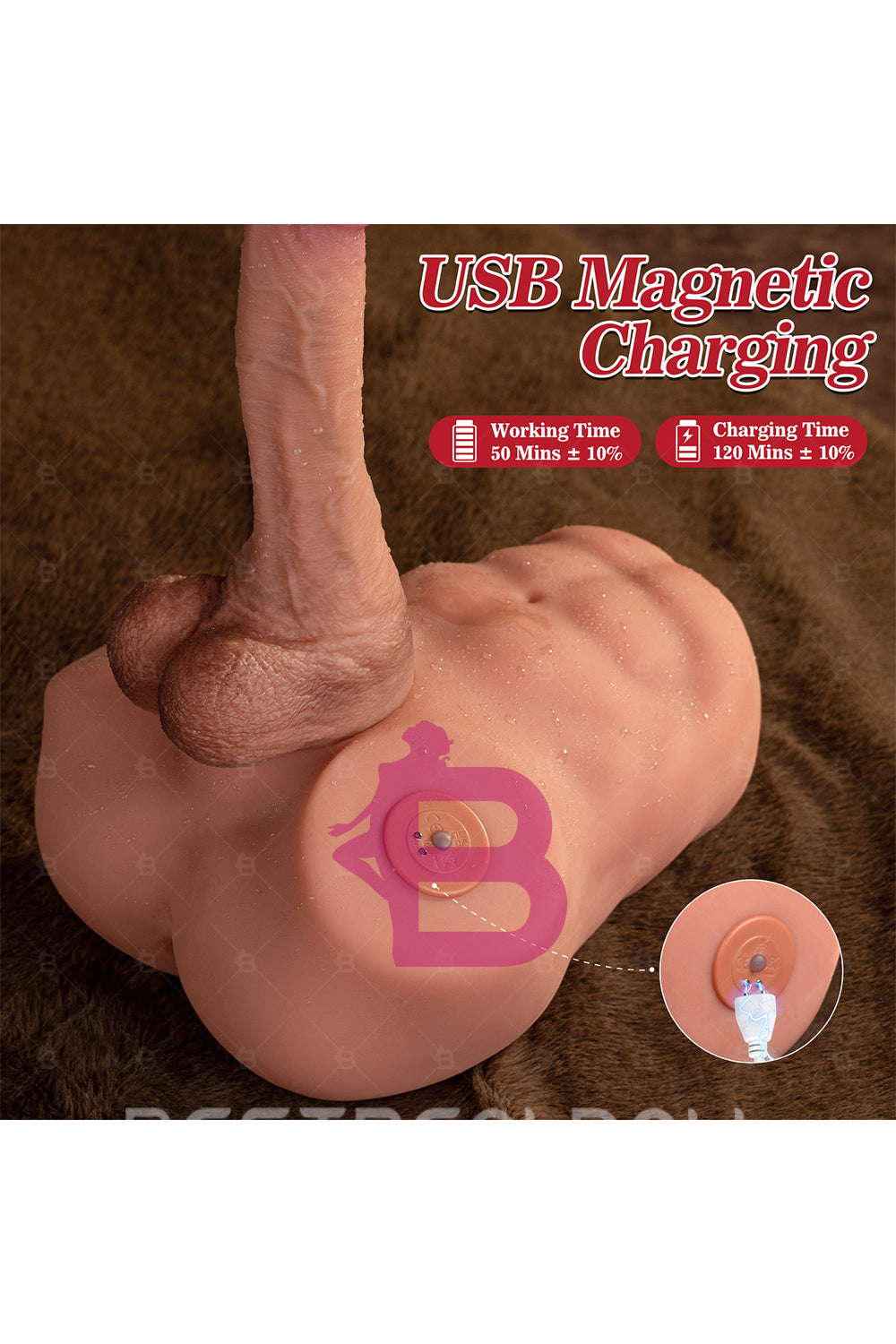 US Stock - SQ-MAR30056 TPE Male Torso Ass Doll Automatic Big Dildo with Electric Function Male Ass Sex Doll Torso