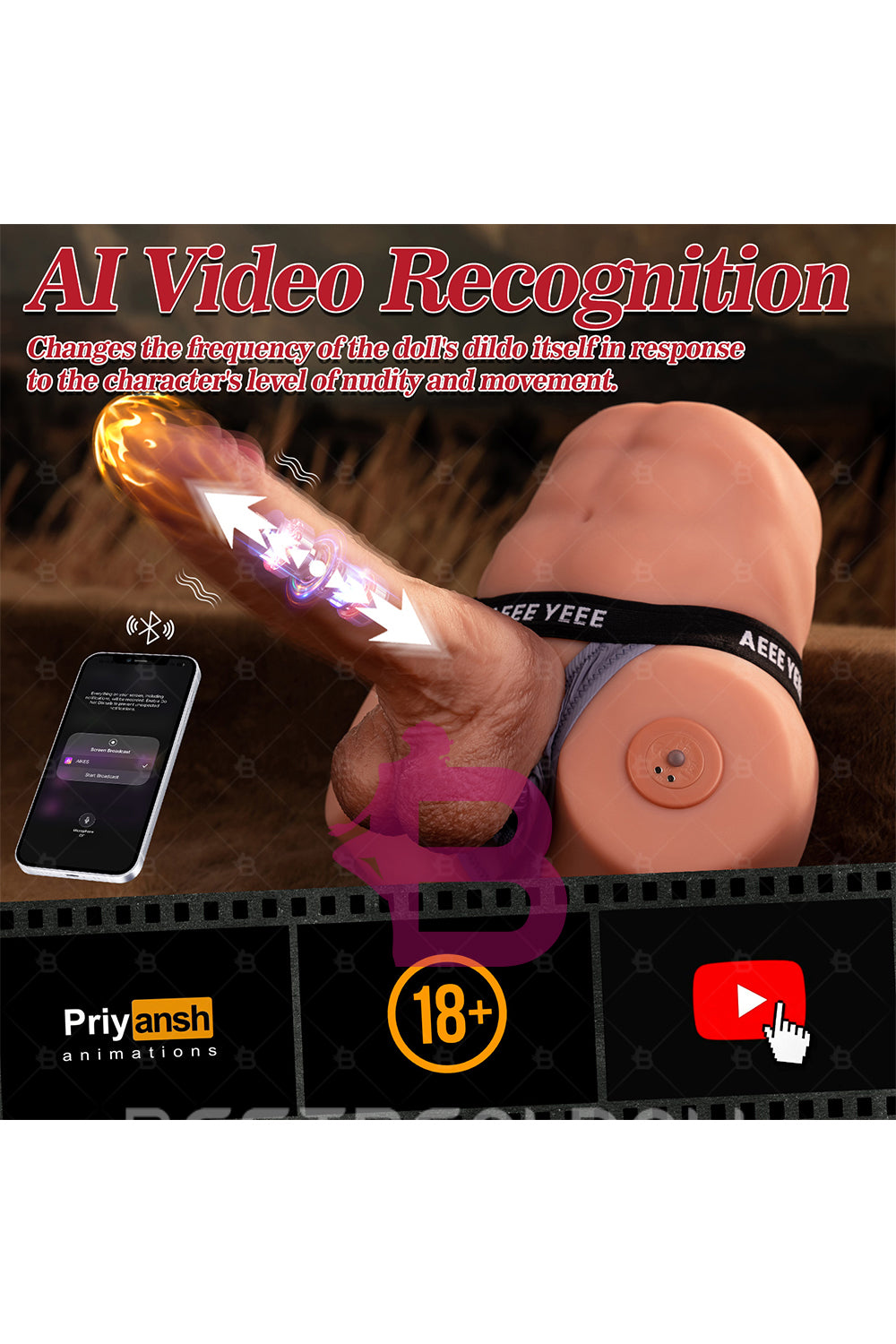 US Stock - SQ-MAR30056 TPE Male Torso Ass Doll Automatic Big Dildo with Electric Function Male Ass Sex Doll Torso