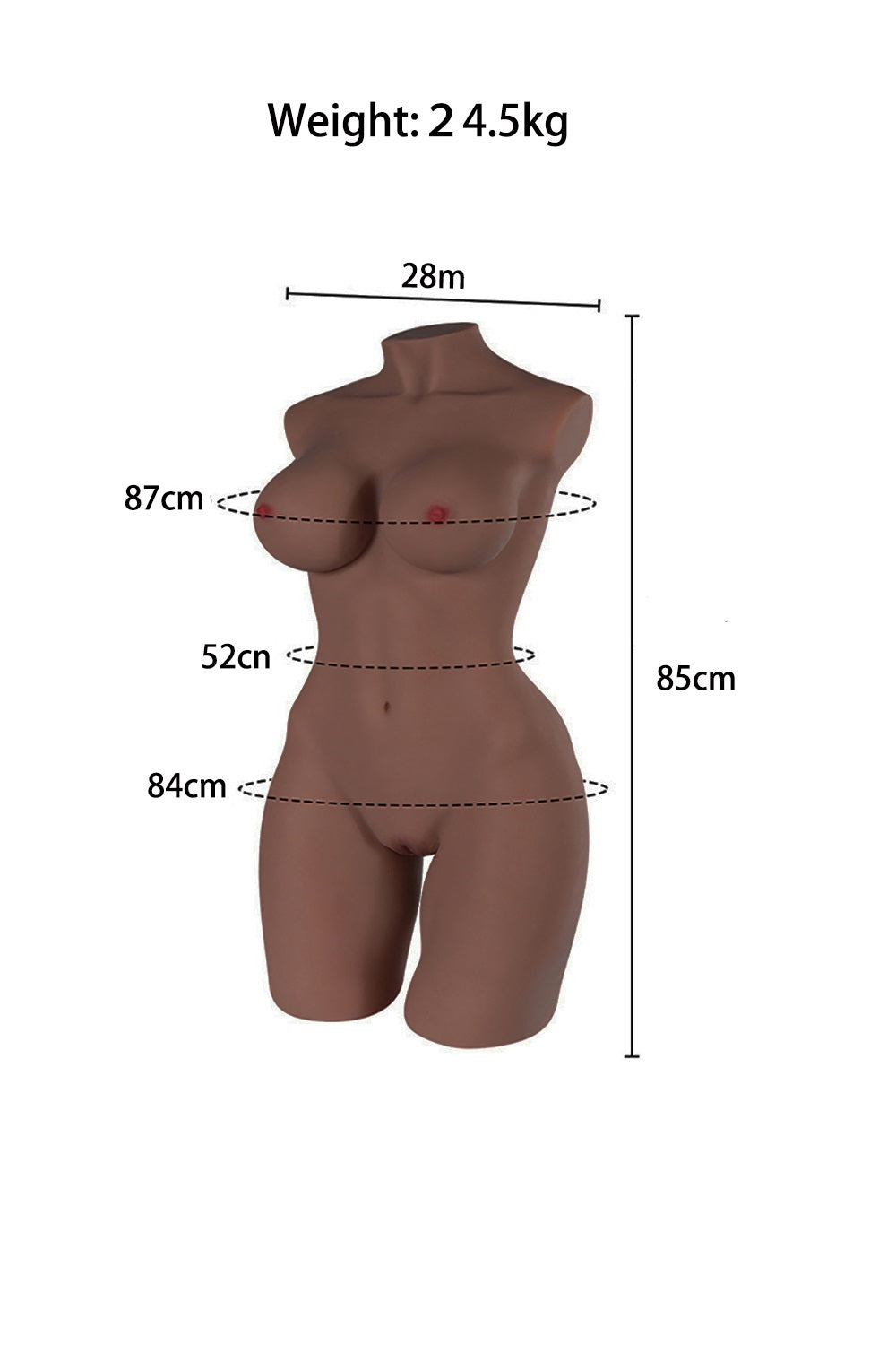EU Stock - 85cm/33.5in Realistic Torso Sex Doll Brown Skin 24.5kg/54lbs Half Body Adult Love Doll Torso